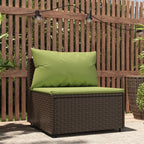 vidaXL Patio Middle Sofa with Cushions - Outdoor Furniture Piece - Durable Powder-Coated Steel - Brown Poly Rattan with Green Cushions - Weather-Resistant & Sturdy