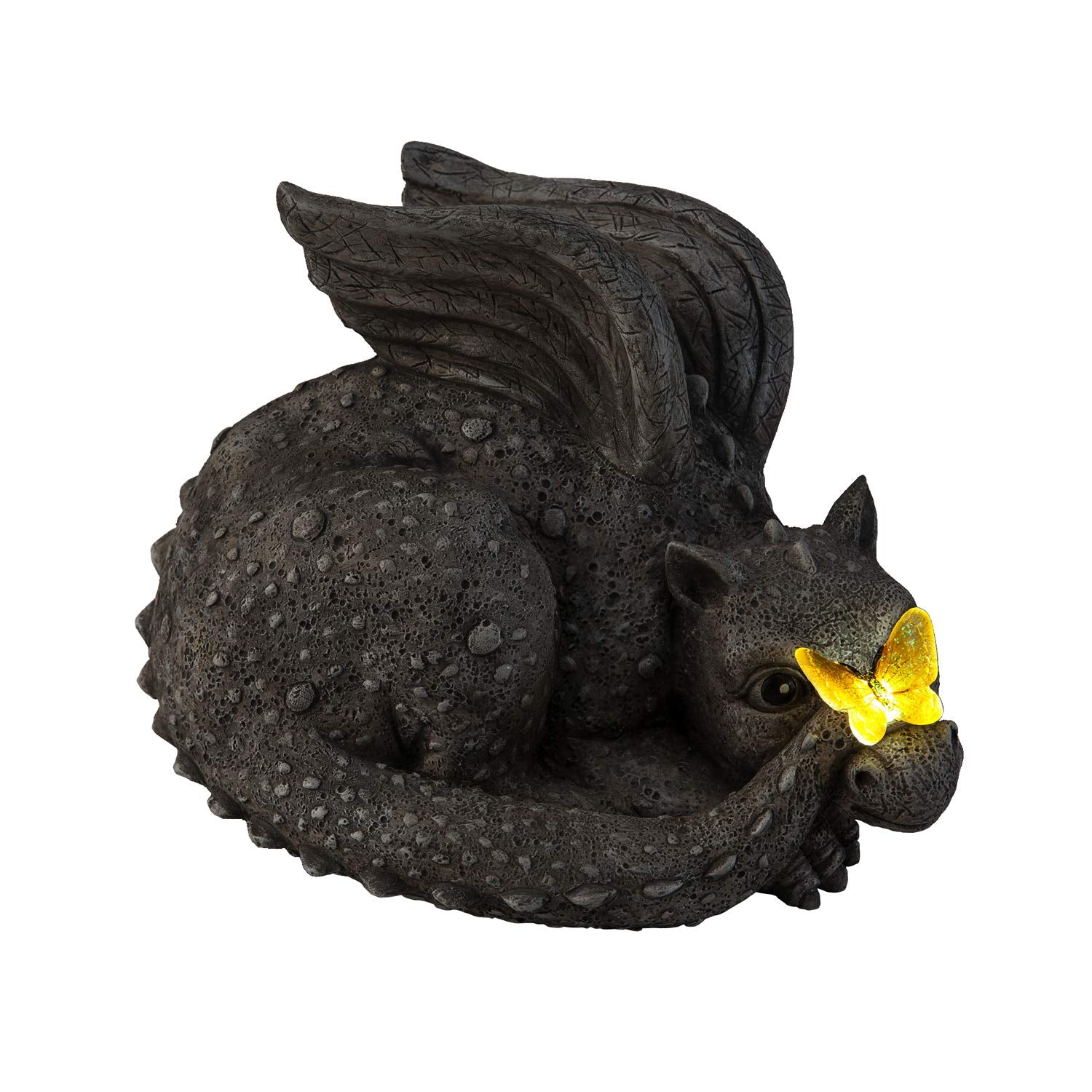 Evergreen Garden Solar Dragon Baby With Butterfly - 8 X 7 X 6 Inches
