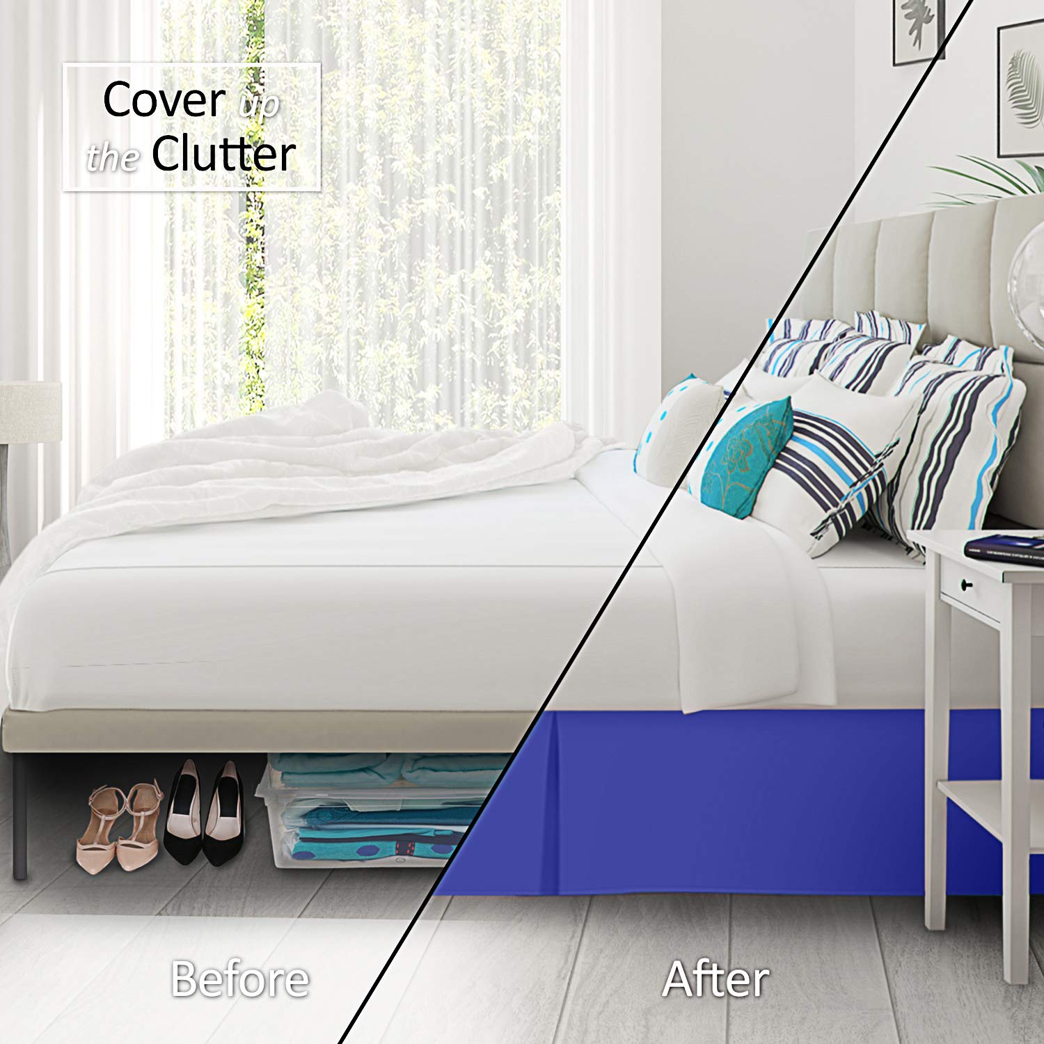 Nestl Royal Blue Full Xl Bed Skirt - Full Xl Size Bed Skirt 14 Inch Drop - Brushed Microfiber Bed Skirts - Hotel Quality Pleated Bed Skirt - Shrinkage & Fade Resistant