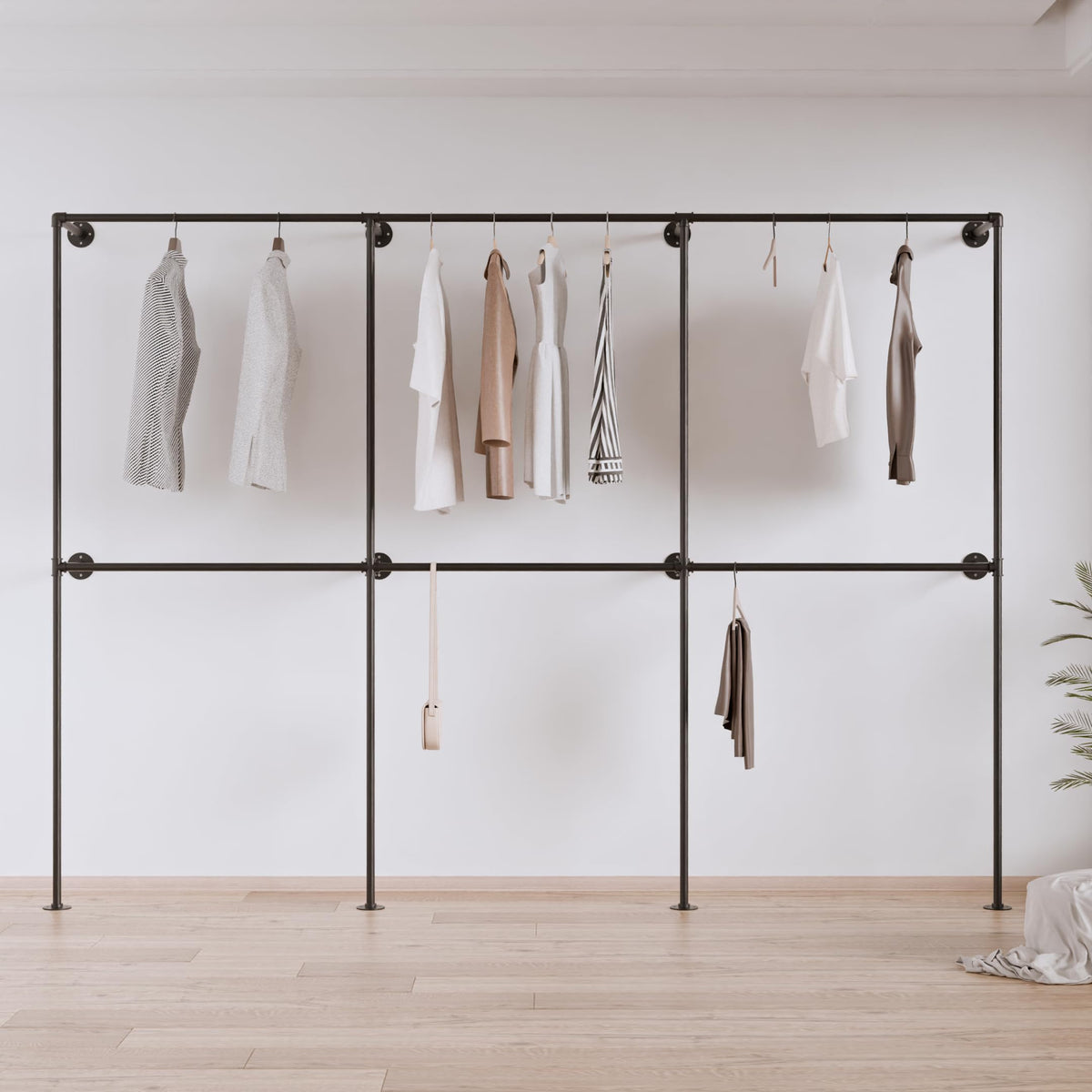 Industrial Pipe Clothing Rack, Wall Mounted Clothes Rack, 110, 6 Rods