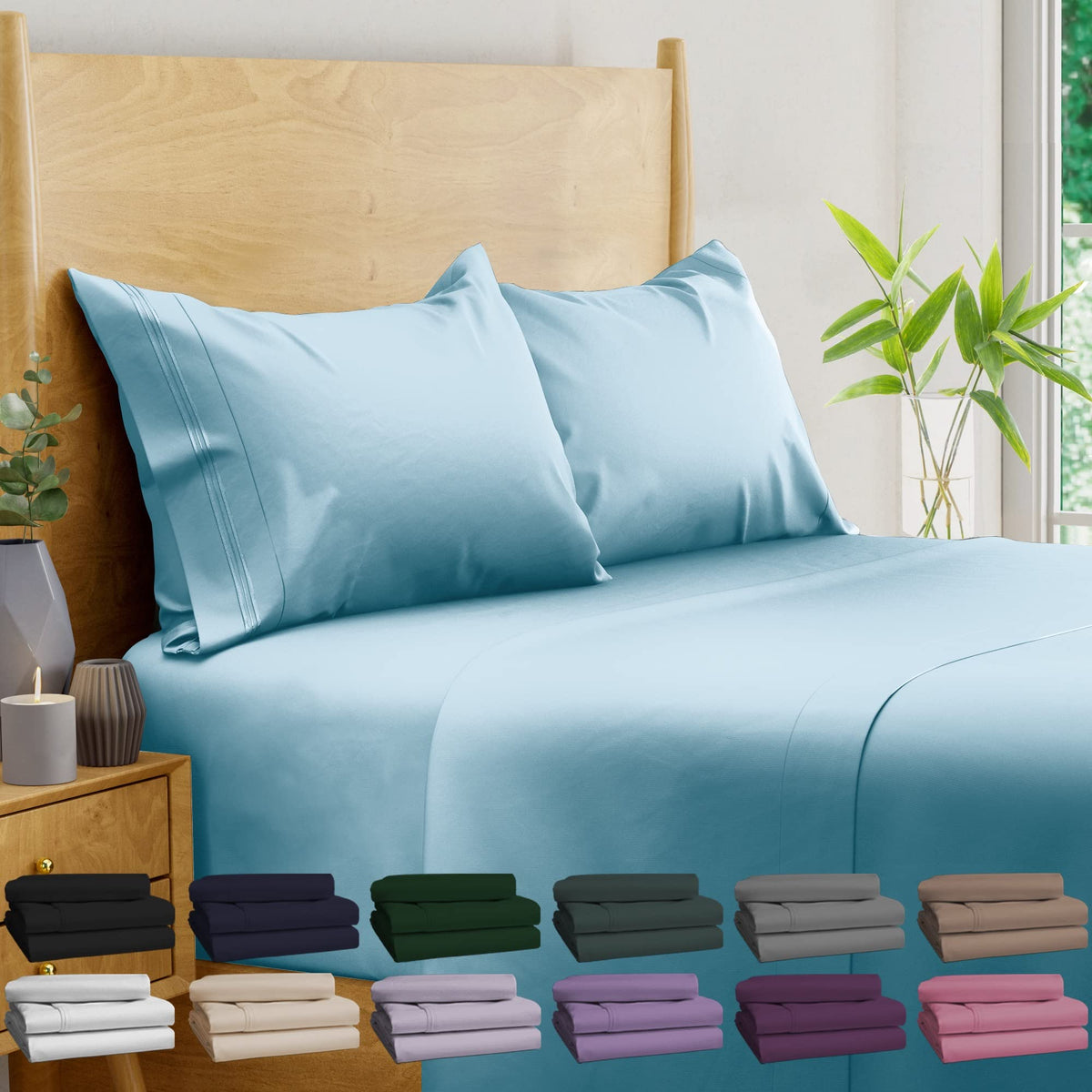 Bampure 100% Viscose From Bamboo Sheets King Size - 4Pc Set - Super Soft Cooling Sheets - Up To 16       Deep Pocket - Luxury Se