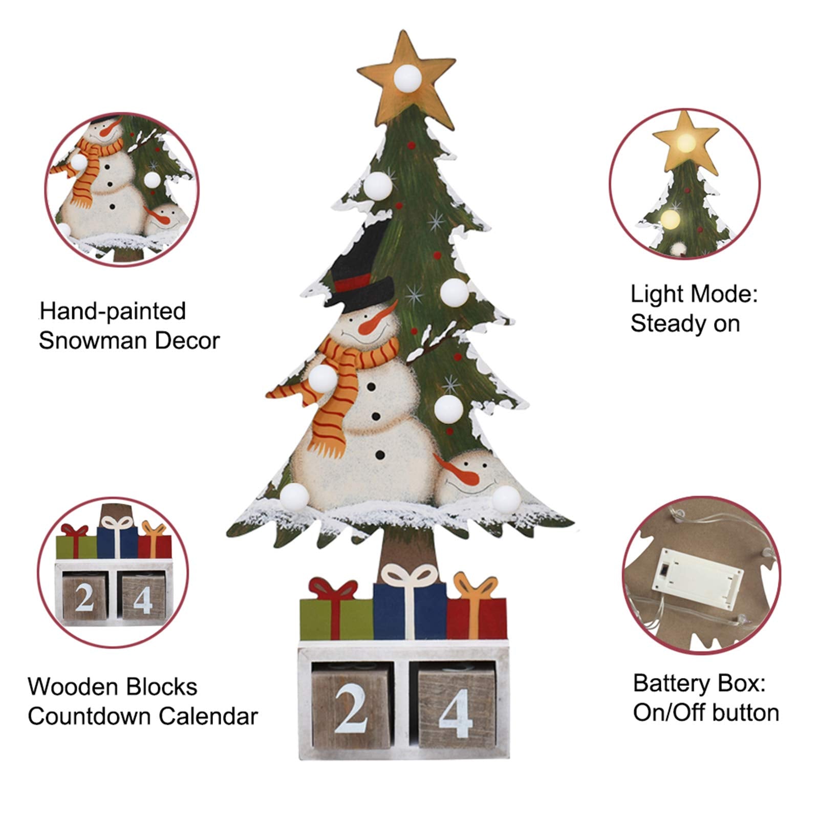 17.75' Christmas Tree Wooden Advent Calendar With Led Light Countdown To Xmas Advent Calendar Tabletop Christmas Countdown With