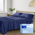 Thread Spread 100% Cotton California King Sheet Sets - 400 Thread Count 4 Pc Cal King Sheet Set - Soft, Breathable Cooling Sheets - Deep Pocket Cal King Cotton Bedsheets - Sateen Bedsheet (Navy Blue)