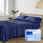 Thread Spread 100% Cotton California King Sheet Sets - 400 Thread Count 4 Pc Cal King Sheet Set - Soft, Breathable Cooling Sheets - Deep Pocket Cal King Cotton Bedsheets - Sateen Bedsheet (Navy Blue)