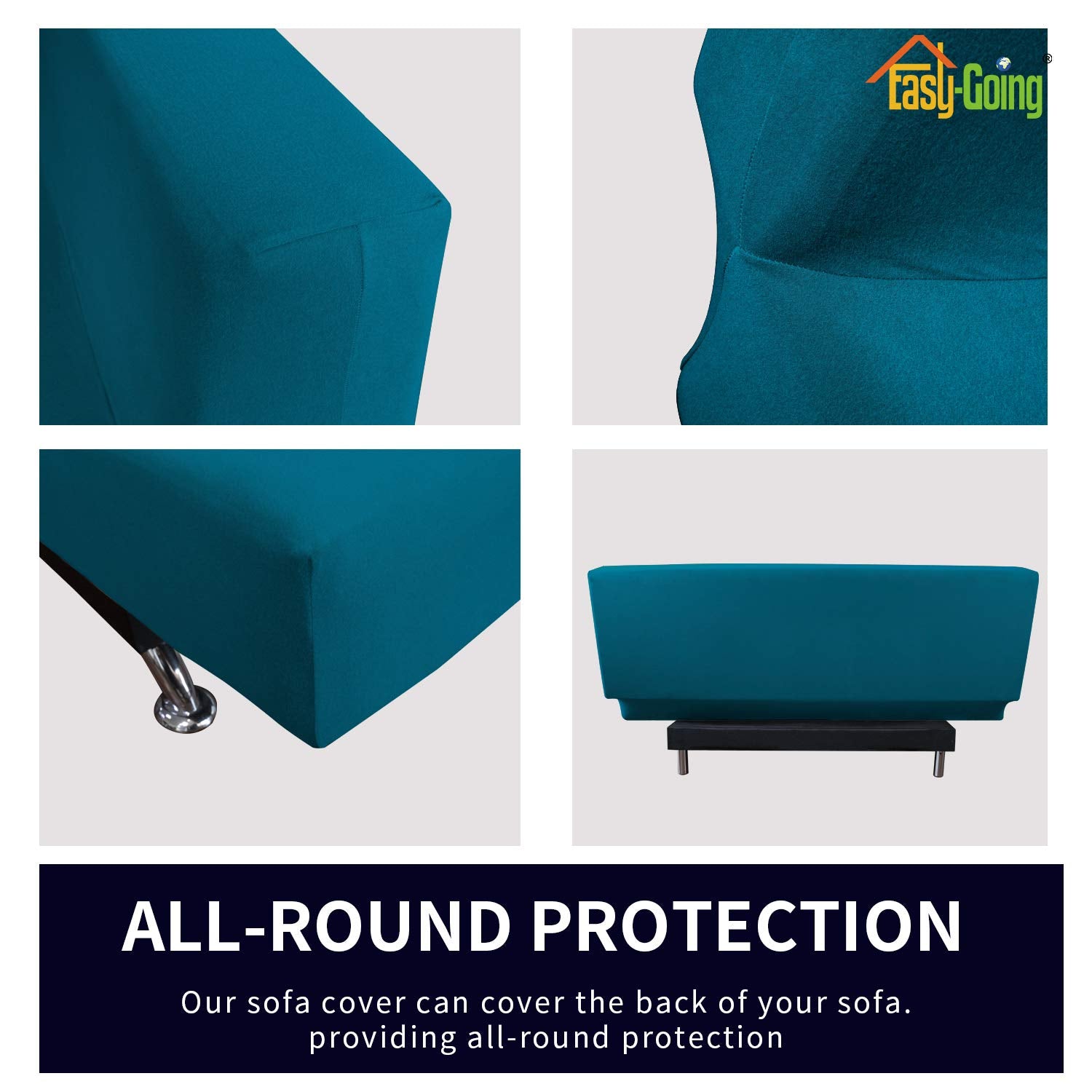 Easy-Going Fleece Stretch Sofa Slipcover Spandex Anti-Slip Soft Couch Sofa Cover, Armless Washable Furniture Protector With Elastic Bottom For Kids, Pets(Futon, Peacock Blue)