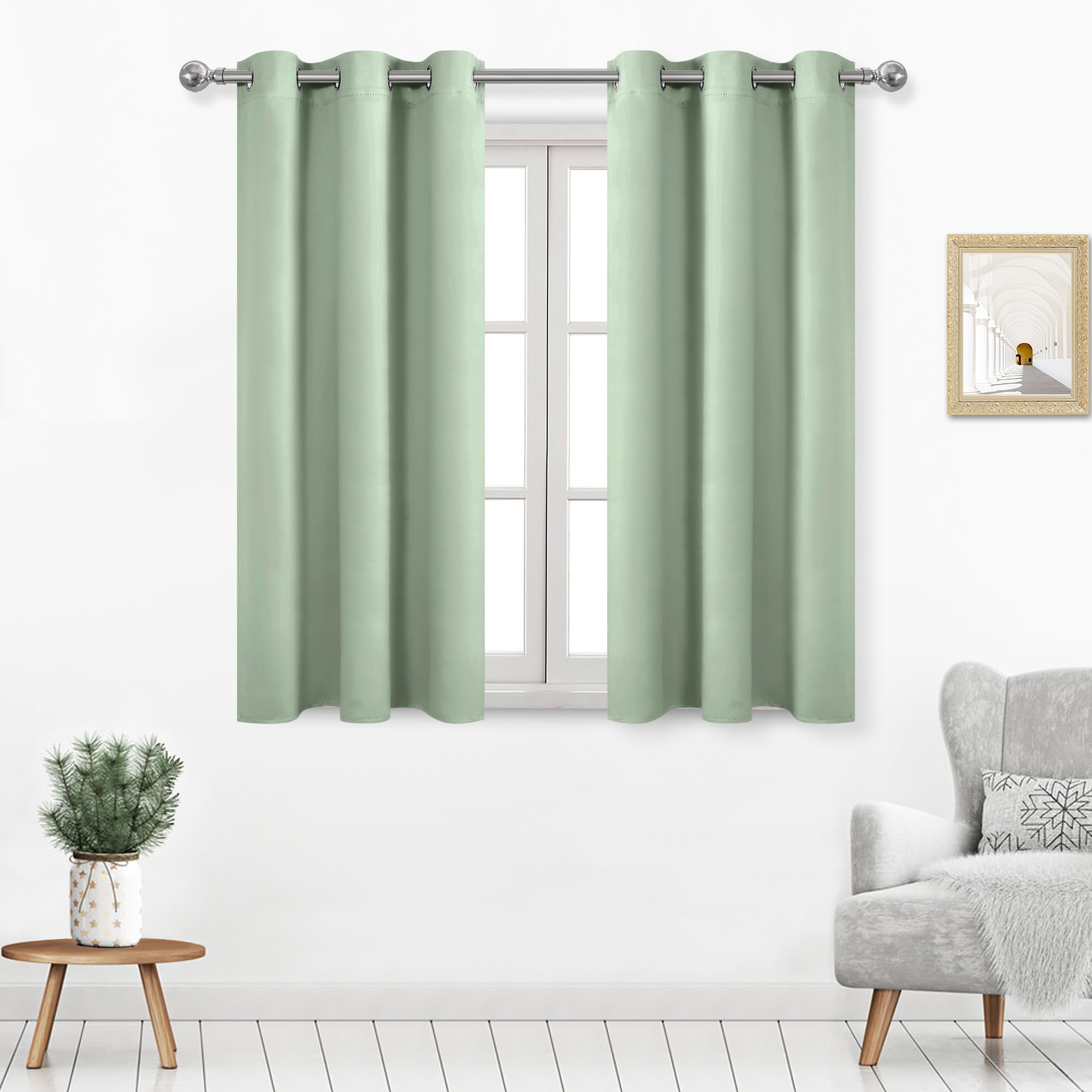 Dwcn Light Green Blackout Curtains For Windows 42X54 Inches Long, 2 Light Green Curtain Panels For Living Room,Bedroom,Dining Ro