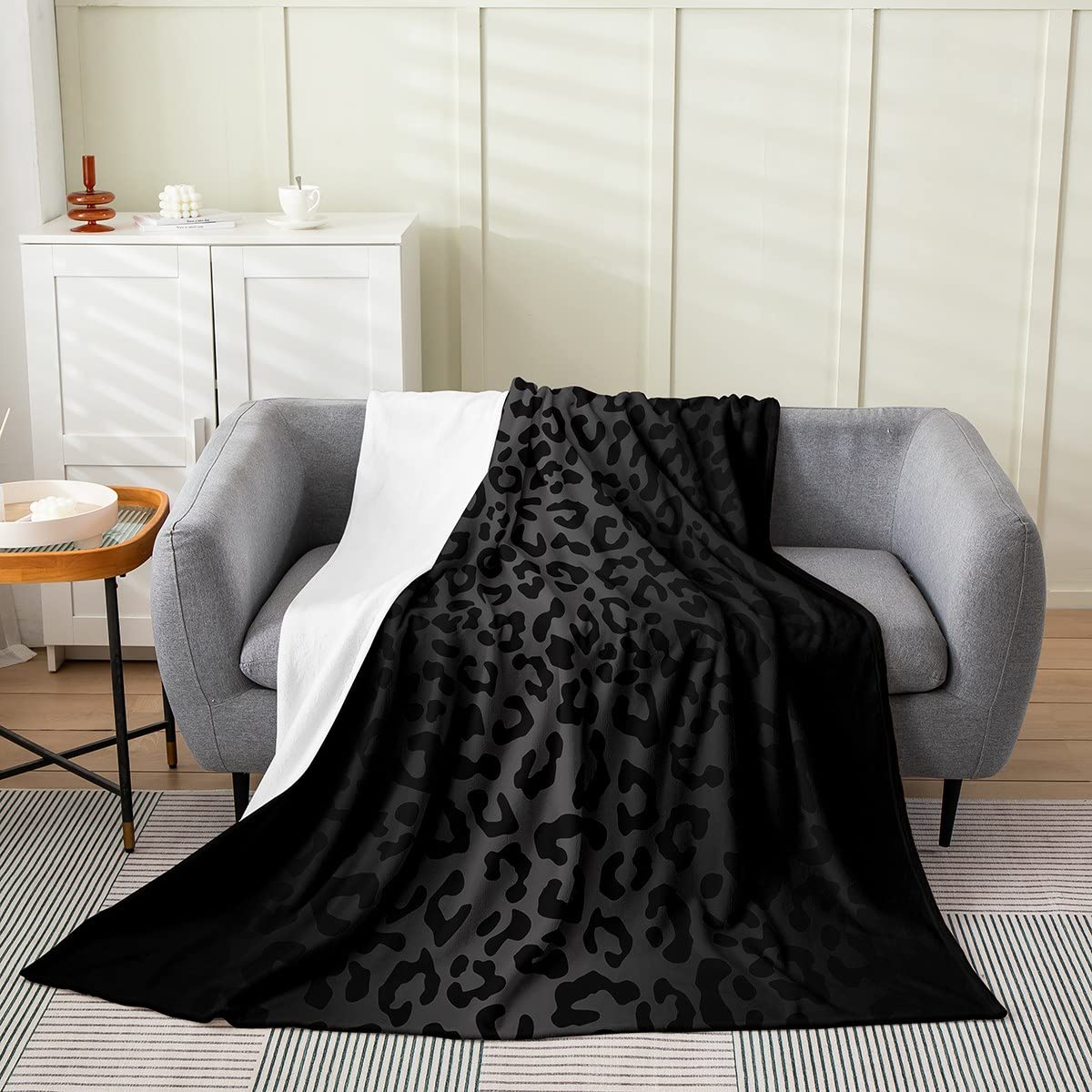 Feelyou Leopard Flannel Fleece Blanket Throw 50'X60' Cheetah Print Plush Throw Blanket, For Sofa Couch Black Wild Animal Blank