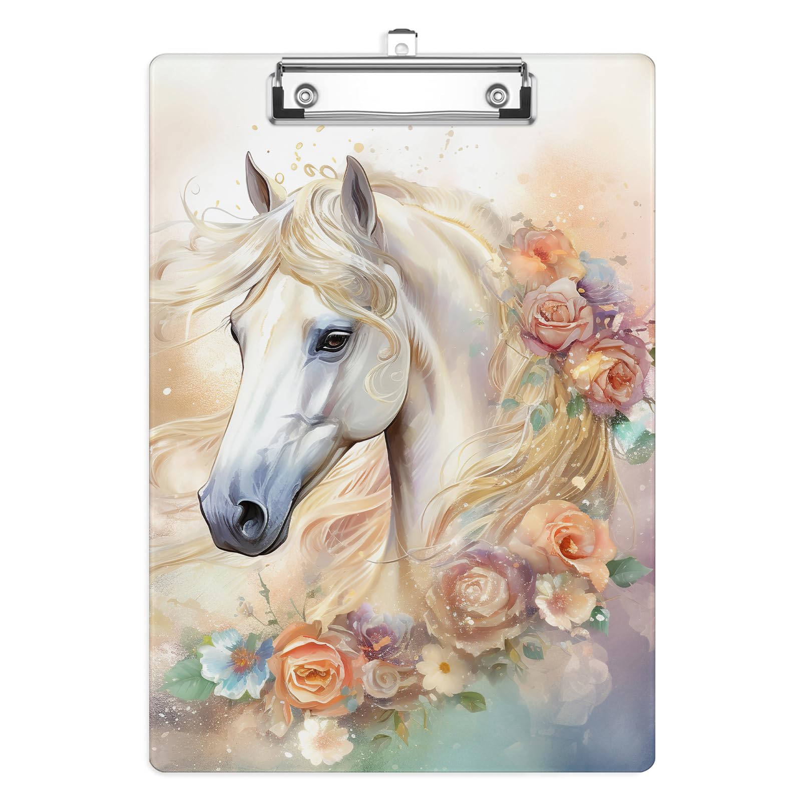 White Horse Plastic Clipboards,Cute Fashion Clipboard Decorative 8.5' X 12.5'Standard A4 Size Clipboards,Acrylic Clipboard For