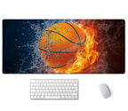Ssoiu Extended Gaming Mouse Pad (35.5X15.7 In), Basketball Ball In Fire And Water Large Non-Slip Rubber Base Mousepad With Stitc