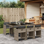 vidaXL Patio Dining Set with Cushions – 7 Piece Gray Poly Rattan Outdoor Garden Furniture, Includes Foldable Chairs and Tempered Glass Table for Backyard, Patio, and Deck