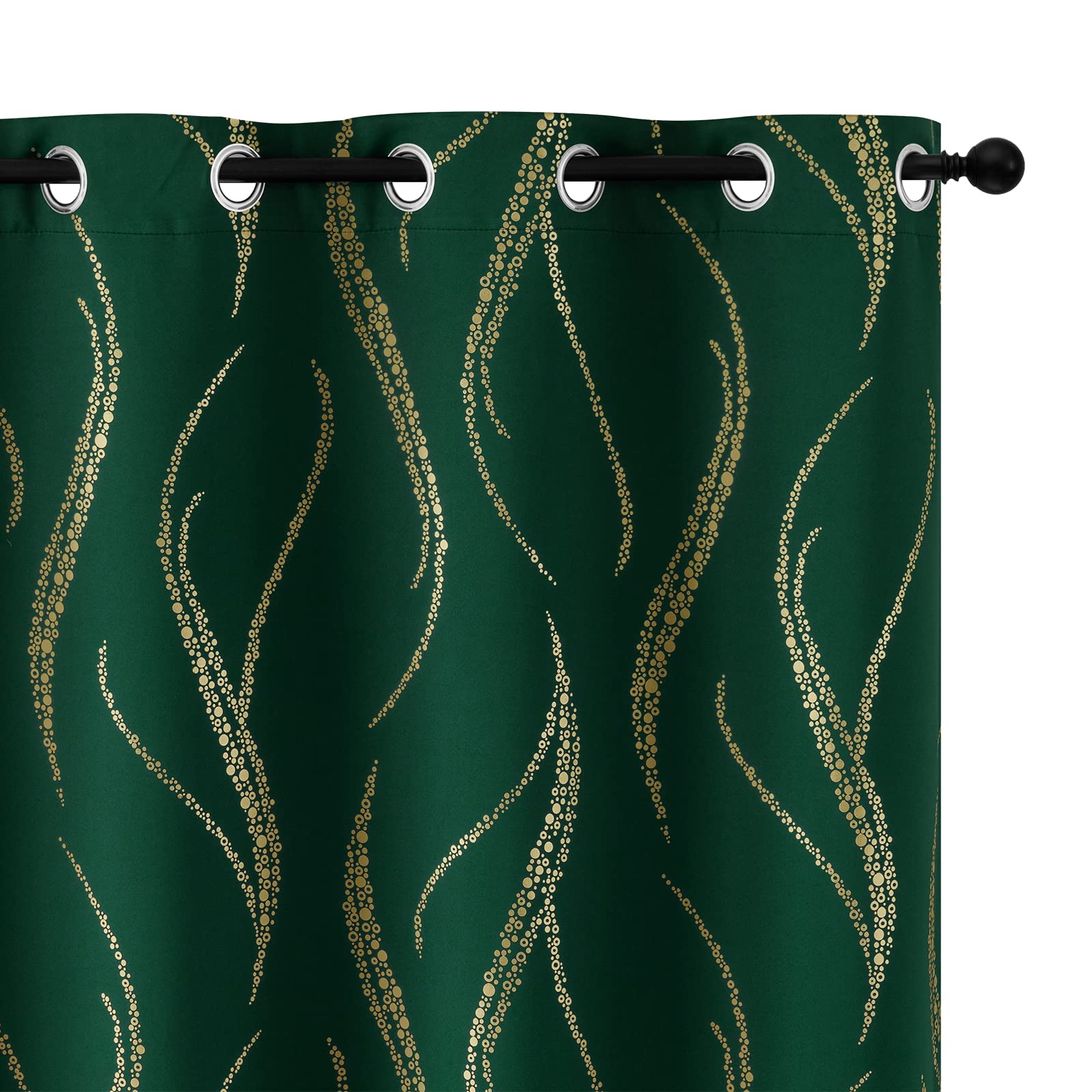 Yakamok Blackout Curtains 84 Inch Length Living Room Thermal Insulated Gold Wave Line Dots Pattern Curtains Room Darkening Gromm