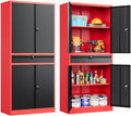 Metal Storage Cabinet with Drawer,Garage Storage Cabinet with Lock,Black Red Metal Cabinet with Doors and Shelves,Locking Steel 