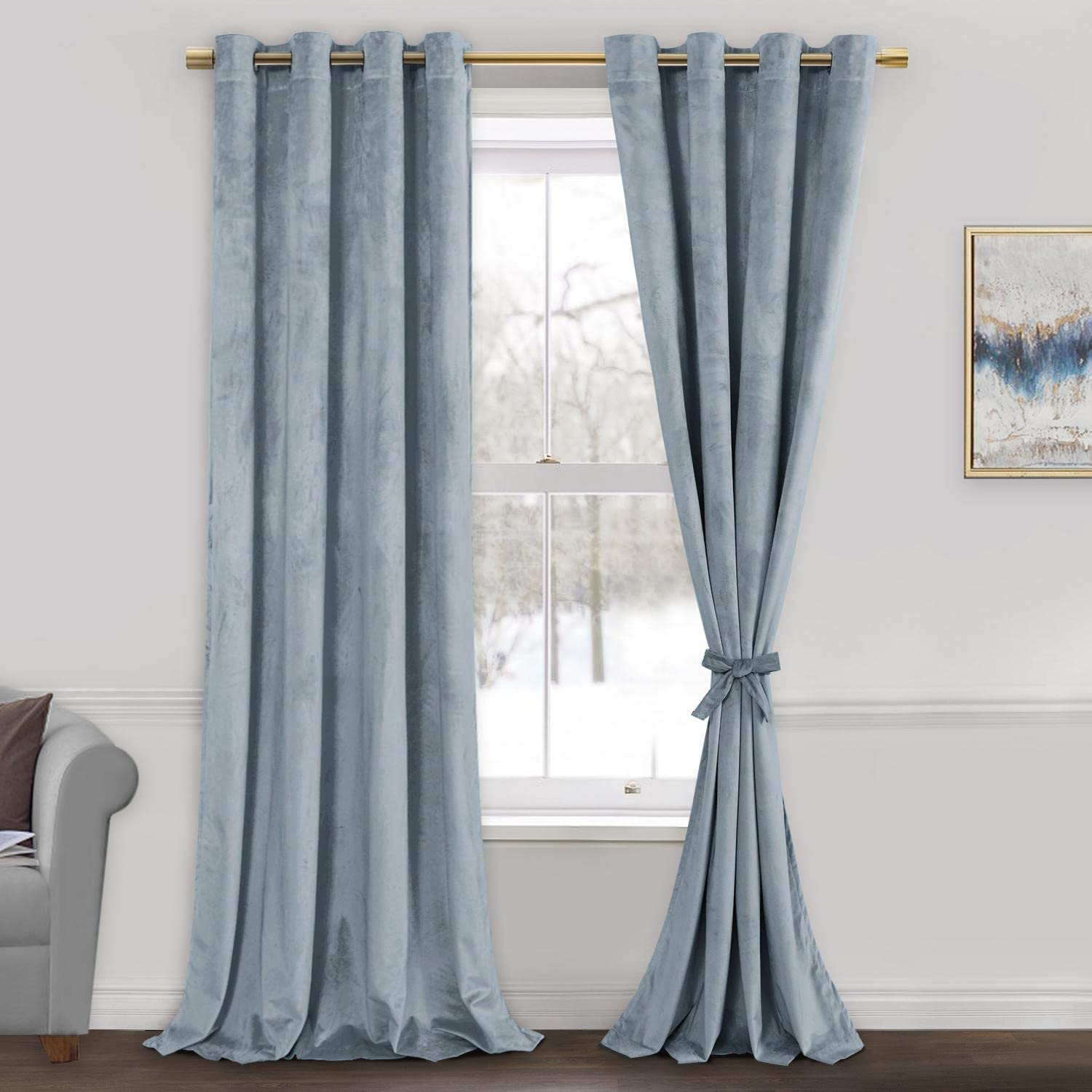 Jiuzhen Soft Velvet Curtains 108 Inch, Room Darkening Smooth Hand-Feeling Durable Curtains Thermal Insulated Privacy Protection