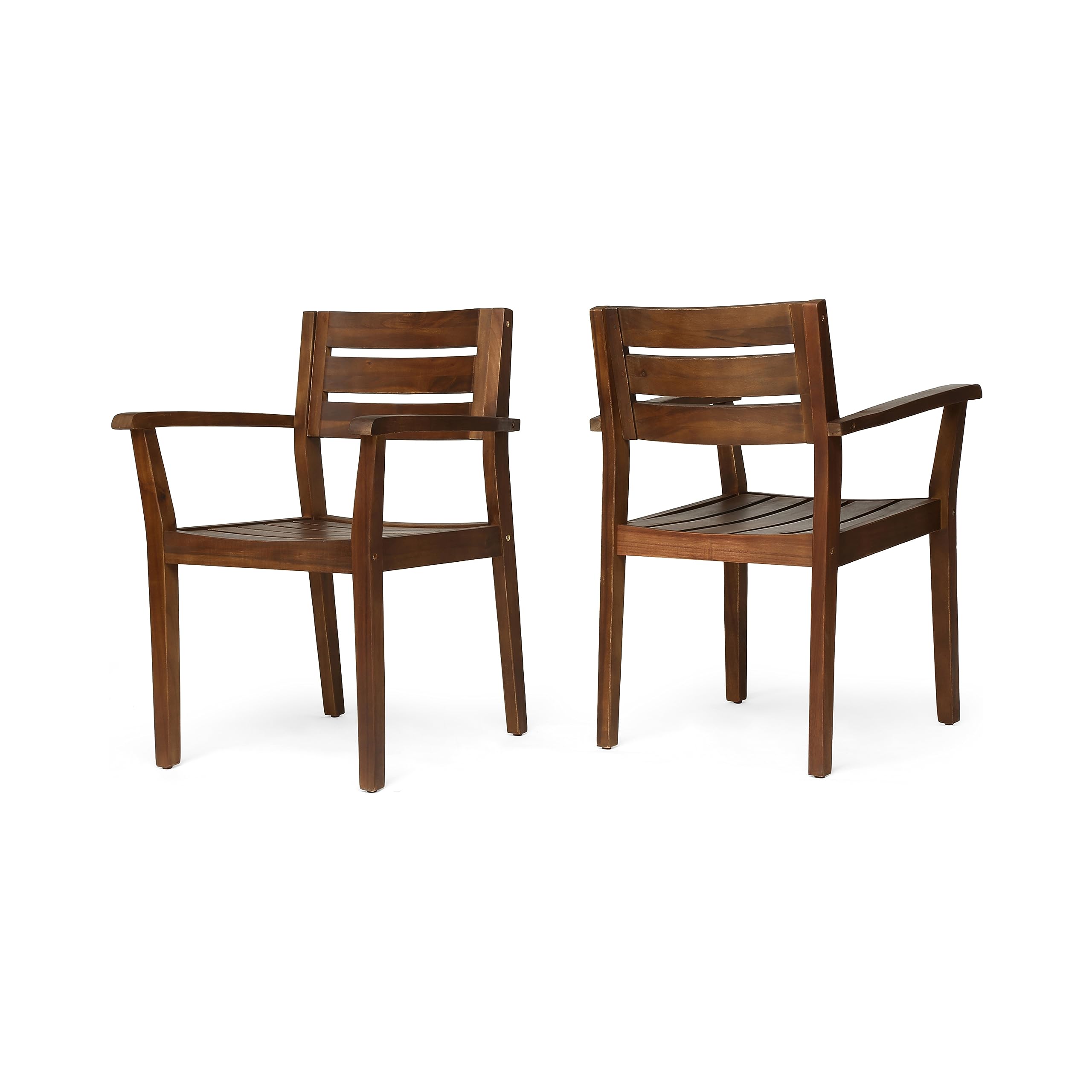 Great Deal Furniture Stanford Outdoor Dining Chairs  Acacia Wood  Dark Brown Finish  Set of 2