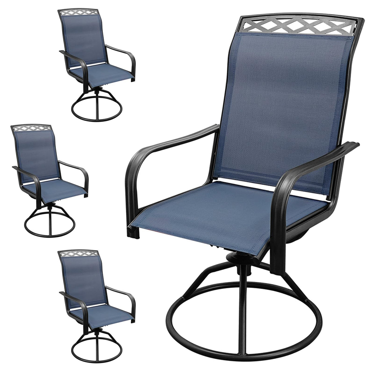 Shgj&Soft Patio Swivel Chairs Set Of 4, Waterproof Outdoor Dining Chairs With All-Weather Textilene Mesh For Deck, Garden, And B
