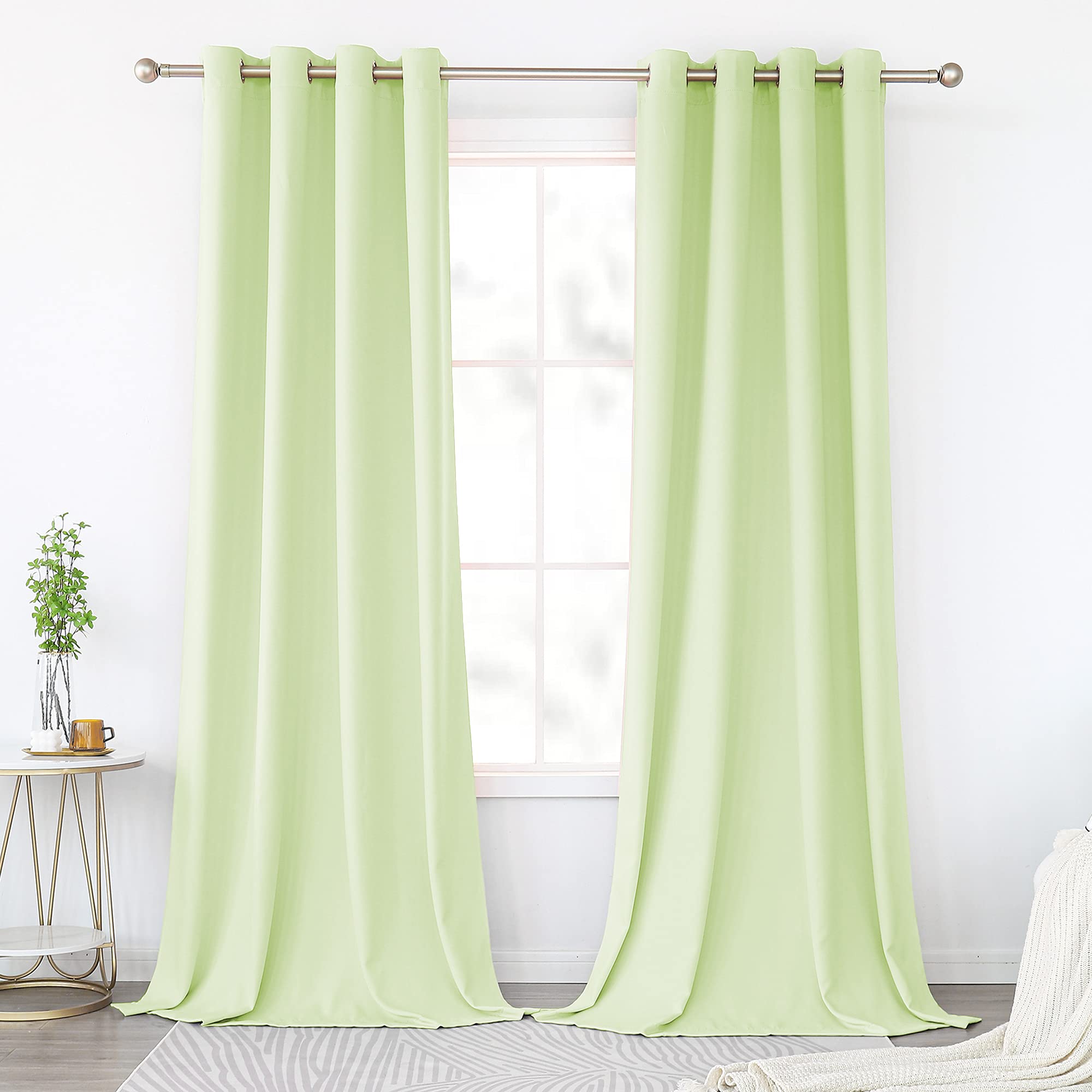 Keqiaosuocai Light Green Bedroom Curtains Blackout Draperies - Noise Reducing Thermal Insulated Window Decorative Blackout Drape
