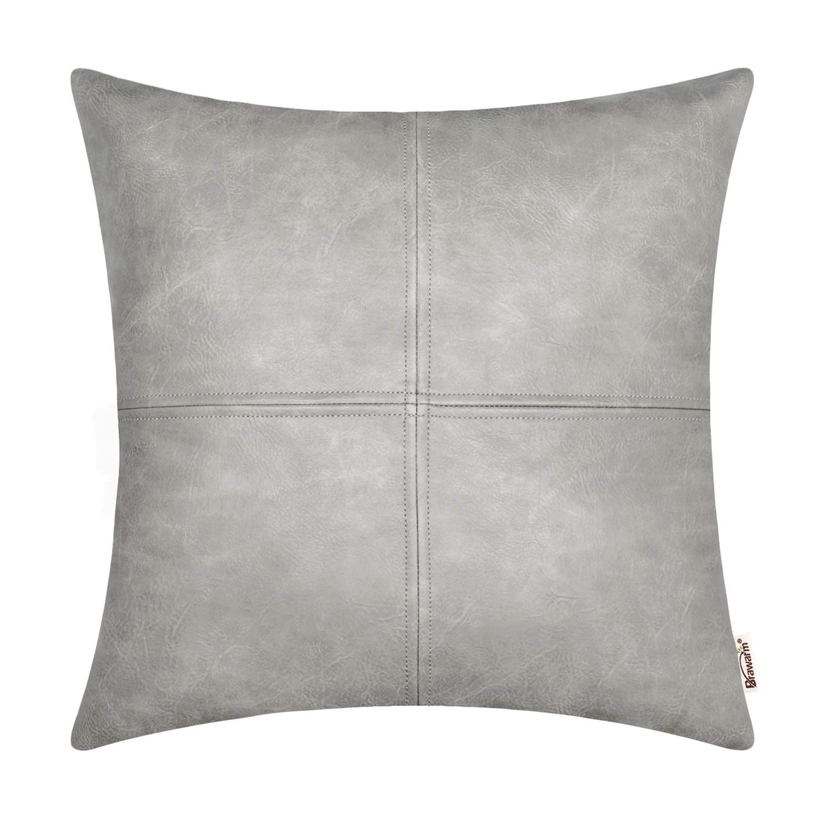 Brawarm Faux Leather Throw Pillow Covers 22 X 22 Inches, Gray Leather Pillow Cover, Hand Stitched Leather Decorative Pillow Cove