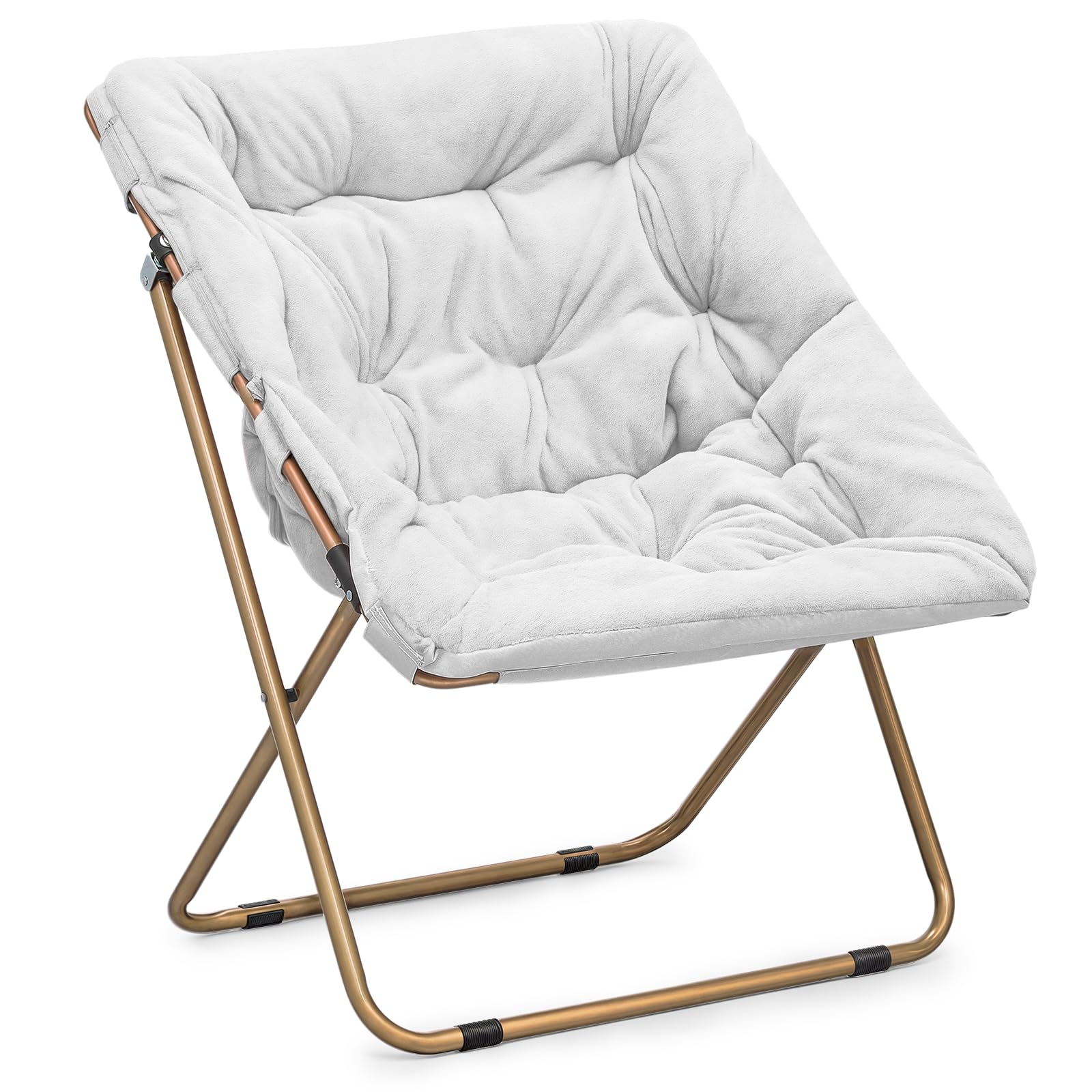 MoNiBloom Square Folding Faux Fur Saucer Chair for Bedroom Living Room Dorm Garden Courtyard Foldable Metal Frame Oversized Larg