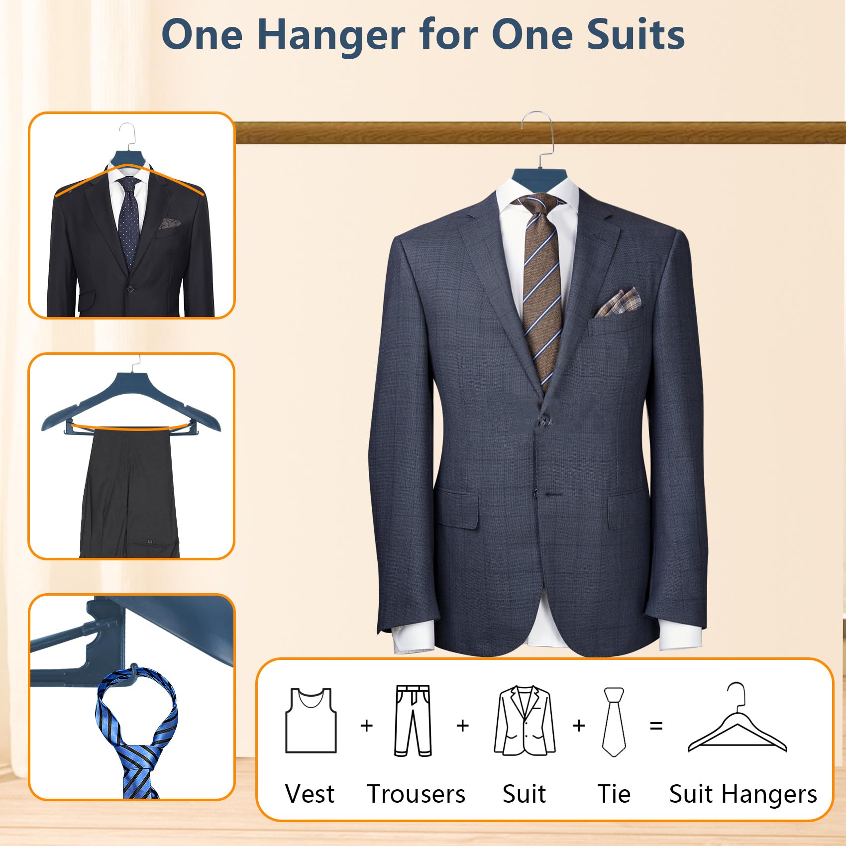 Dedu Plastic Extra Wide Shoulder Suit Hangers For Men 15 Pack Width 17.7'', Blue Sweater Hangers No Shoulder Bump Non Slip For T