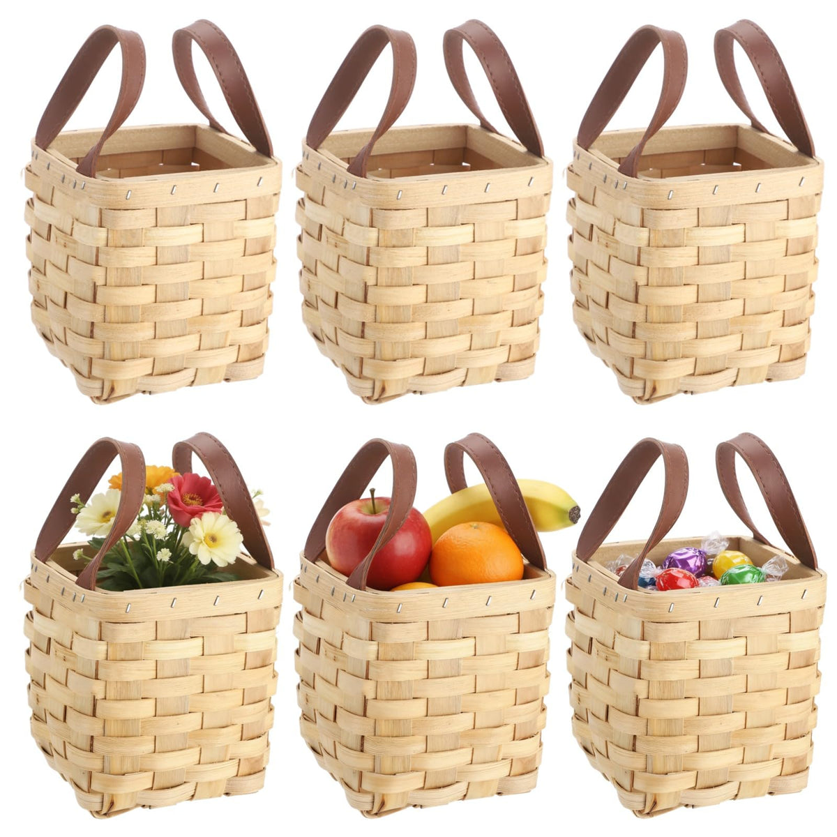6 Pack Small Wicker Basket with Handle, Rustic Decorative Mini Gift Baskets