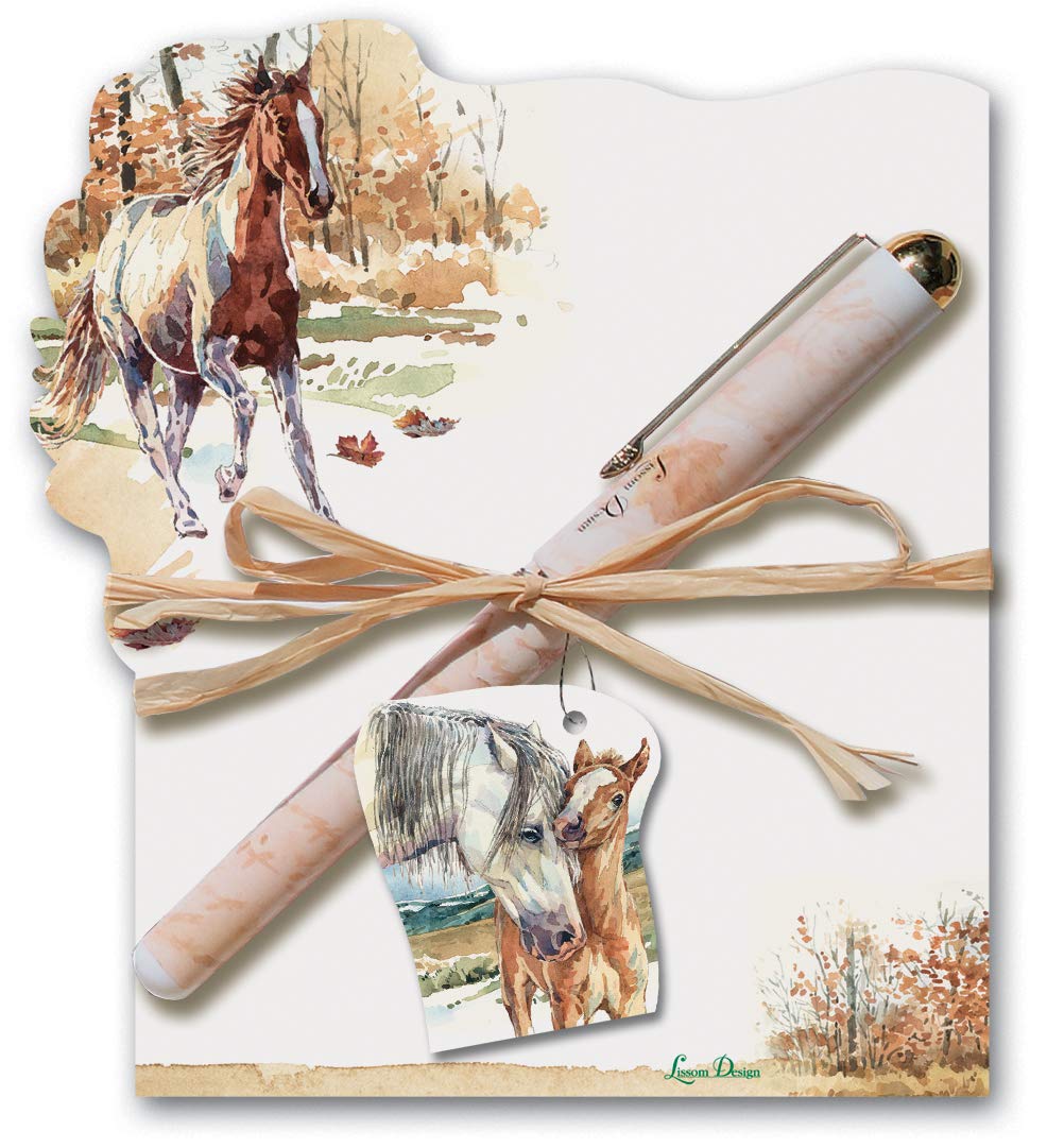 Lissom Design Note Pad And Pen Gift Set - Desk Set For Home Or Office Memo Sheet Notepad And Pen, 2-Piece, Wild Mustang