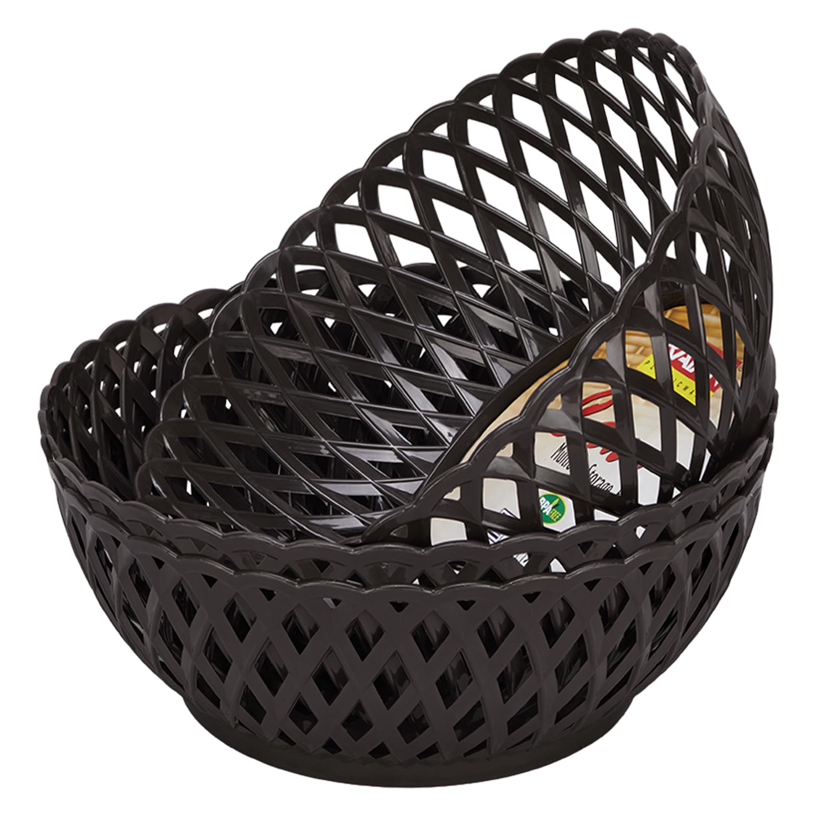Ratan Plasticware Cane Large Plastic Storage Basket For Fruits, Vegetables & Snacks  Decorative Woven Design For Kitchen, Dinin