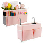 Frjjthchy Bedside Storage Organizer 5 Pockets with 4 Hooks Hanging Storage Bag for Headboards/Bunk Bed (2Pack Pink)