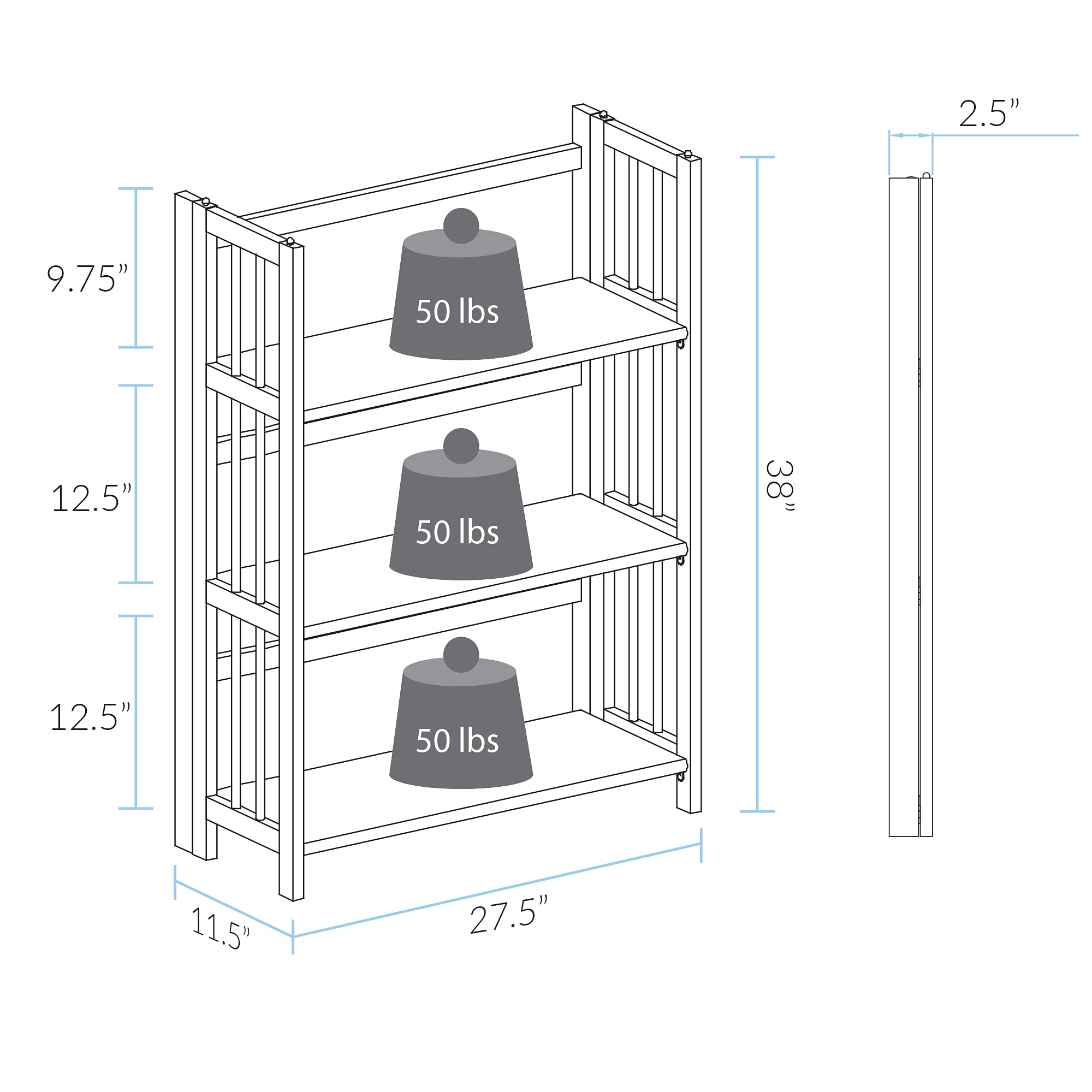 Casual Home 3-Shelf Folding Stackable Bookcase (27.5" Wide)-Natural