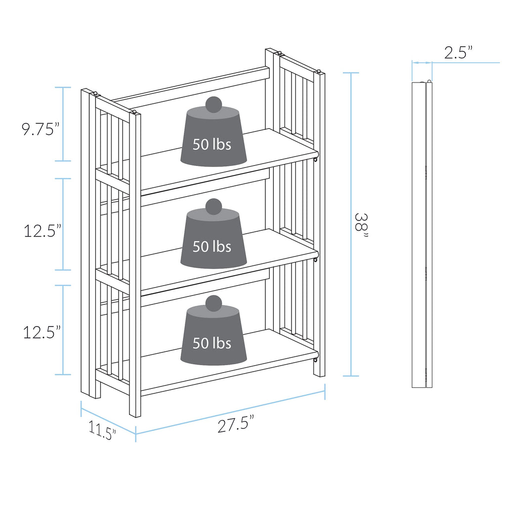 Casual Home 3-Shelf Folding Stackable Bookcase (27.5" Wide)-Walnut