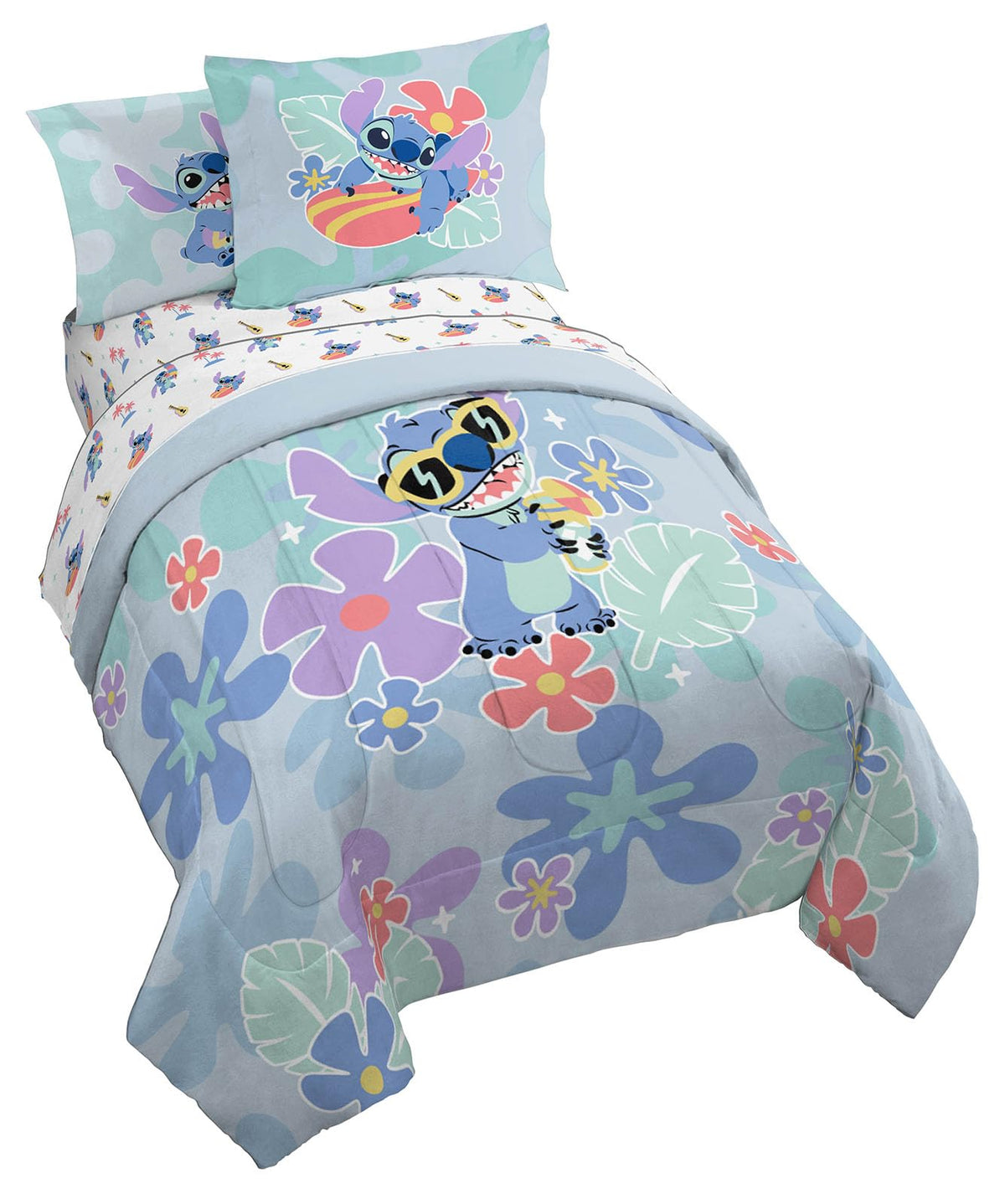 Jay Franco Disney Lilo And Stitch Twin Size Comforter Set - 5 Piece Bedding Includes Sheet Set & Pillow Covers - Super Soft Trop