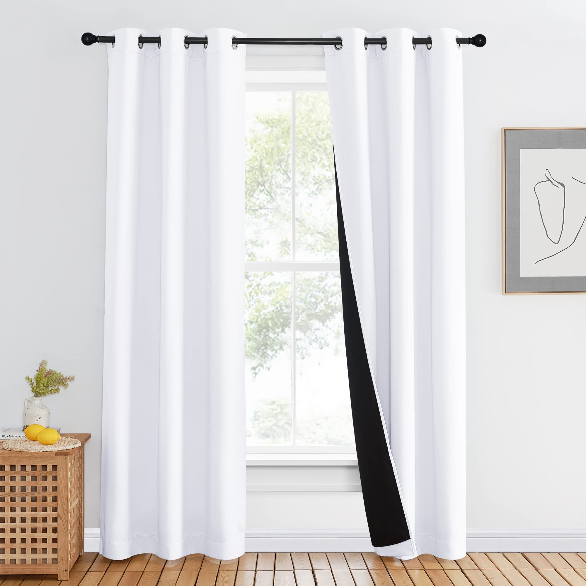 Nicetown 100% Blackout Window Curtain Panel, White, 1 Piece, 42 Inches Wide Each Panel, Heat And Full Light Blocking Drape With