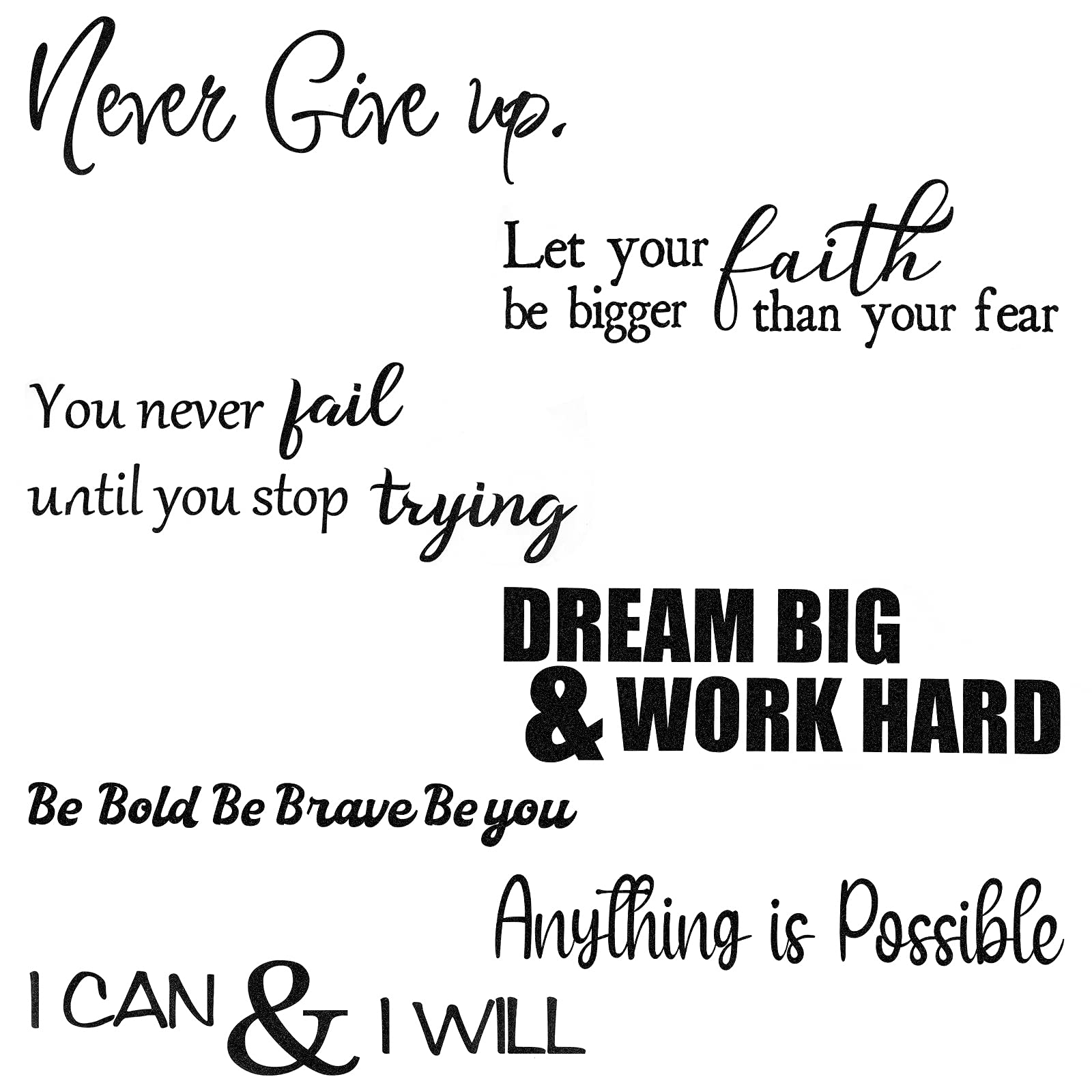 5 Sheets Vinyl Wall Quotes Stickers Inspirational Quotes Decals Peel and Stick Motivational Wall Decals Never Give up Anything i