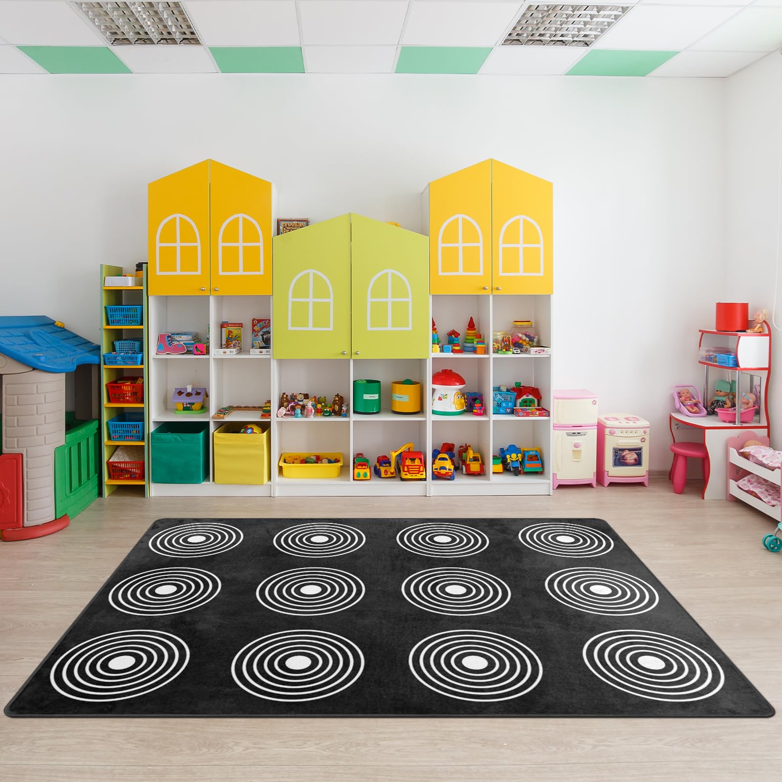 Kids Rug, Classroom Carpets Playmat Rugs - 5X7 Ft Kids Carpet With Rubber Backing, Circle Bullseye Abstract Children'S Seating R