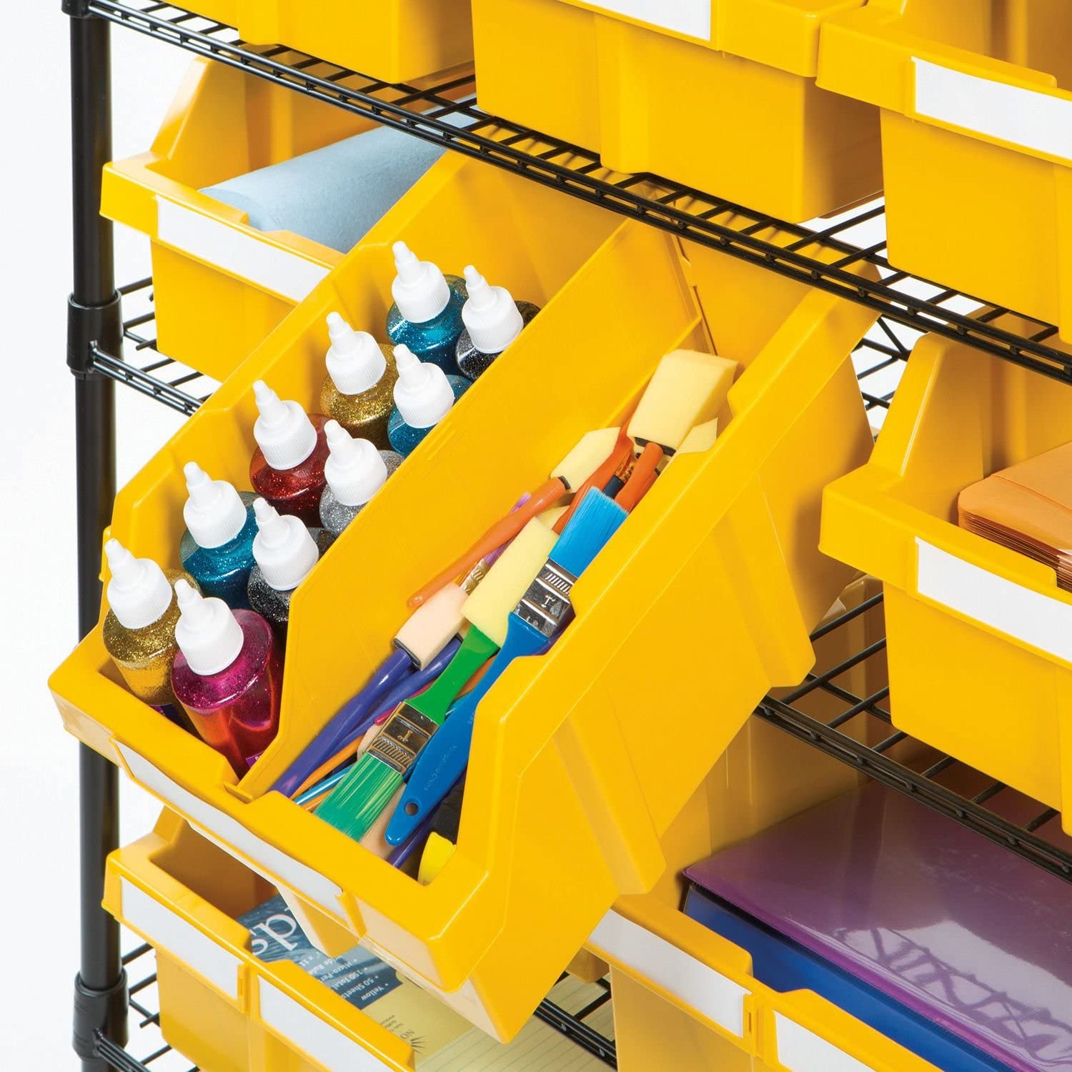 Seville Classics Commerical Grade Nsf-Certified Bin Rack Storage Steel Wire Shelving System - 24 Bins - Yellow