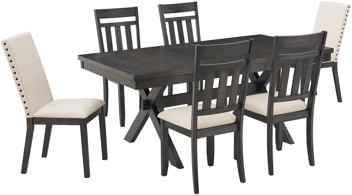 Crosley Furniture Hayden 7-Piece Modern Farmhouse Dining Table Set for 6 with 4 Slat and 2 Parsons Chairs, Slate