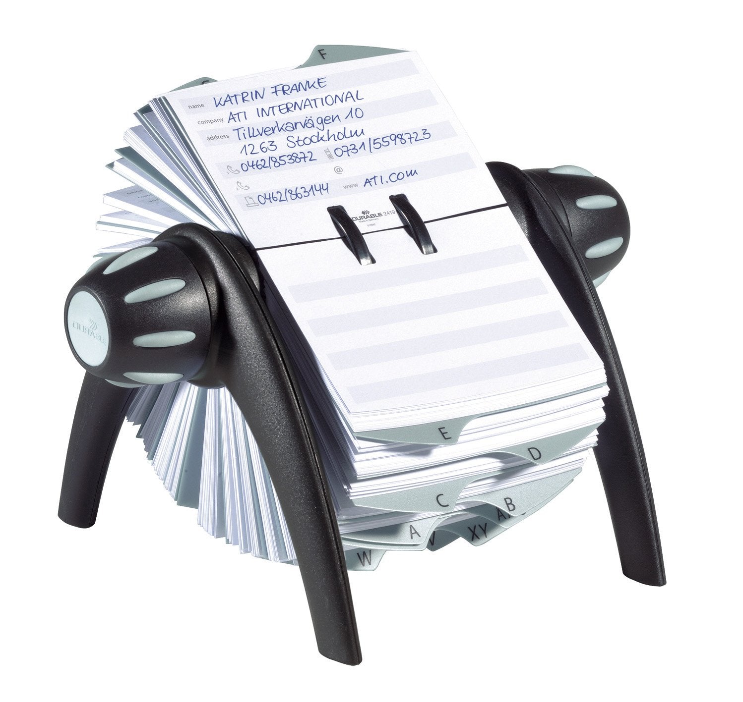 DURABLE TELINDEX, Black Flip Rotary Address Card File, 500 Double-Sided Cards, 25 Alphabetical Dividers (241601)