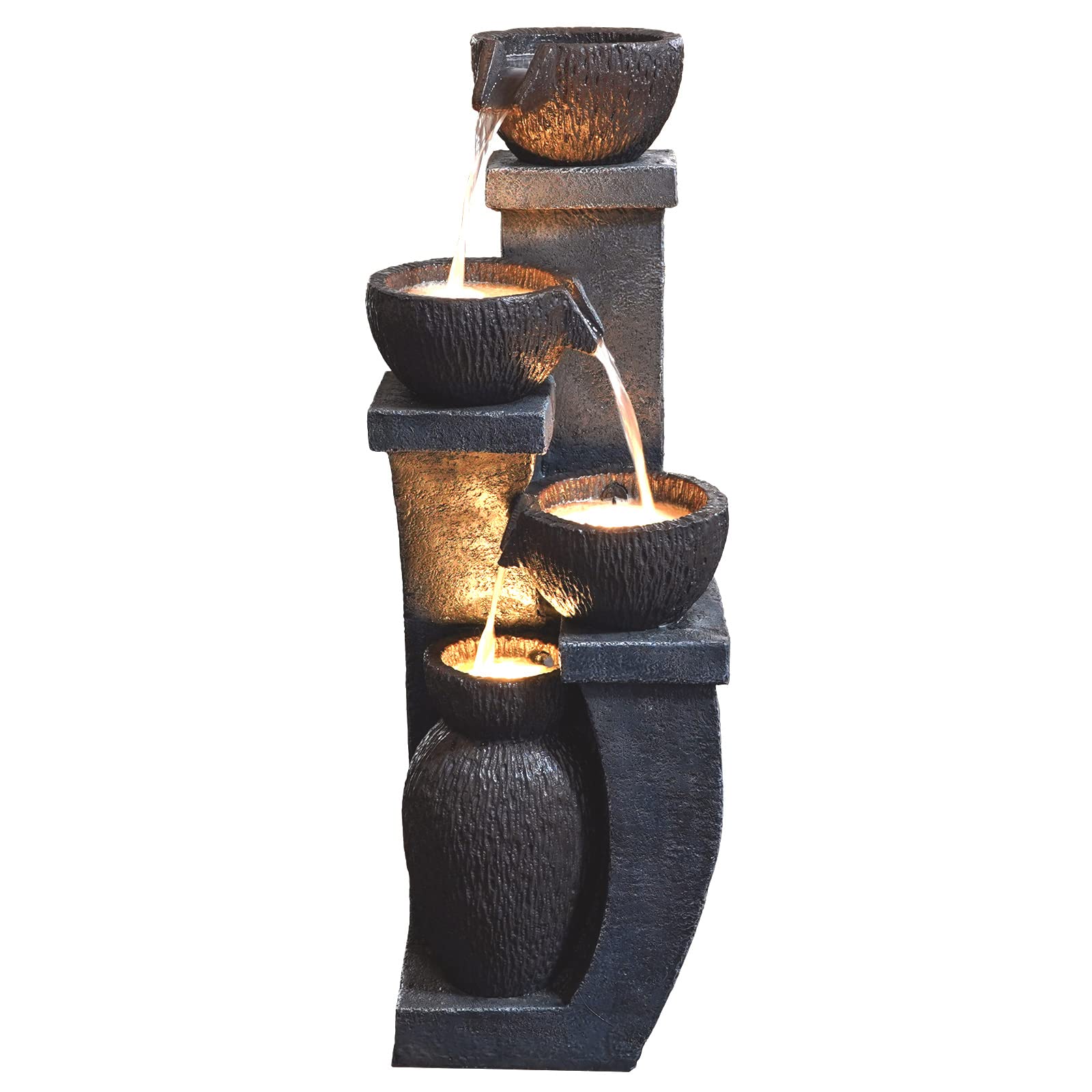 Axusky Outdoor Water Fountains Modern Garden Fountains With Led Lighting Indoor Resin Decor For Garden Patio, Deck, Porch, Backy