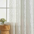 Finecity Lace Curtains 72 Inches Long For Bedroom, Country Leaf Floral Design Lace Curtain 2 Panels, Rod Pocket Vintage Privacy