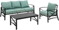 Crosley Furniture Kaplan 3-Piece Outdoor Sofa Patio Furniture Set, Conversation Sets For Porch, Deck, Oiled Bronze With Mist Cushions