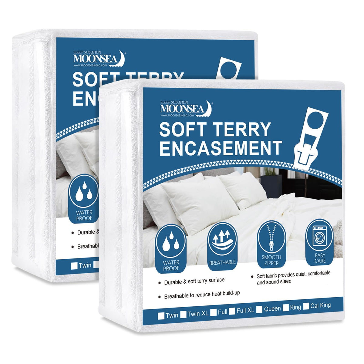 2 Pack King Size Zippered Mattress Protector Encasement With Ultra Soft Terry Surface, 6-Side Waterproof Mattress Protector, Dur