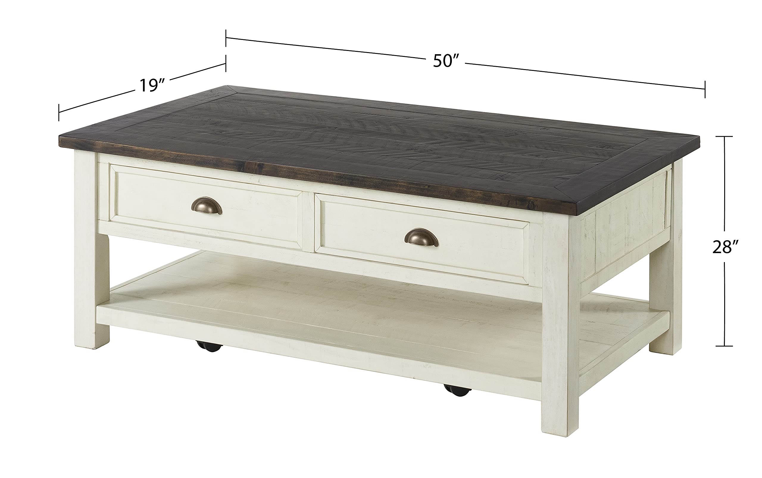 Martin Svensson Home Solid Wood Coffee Table, Cream White with Brown Top