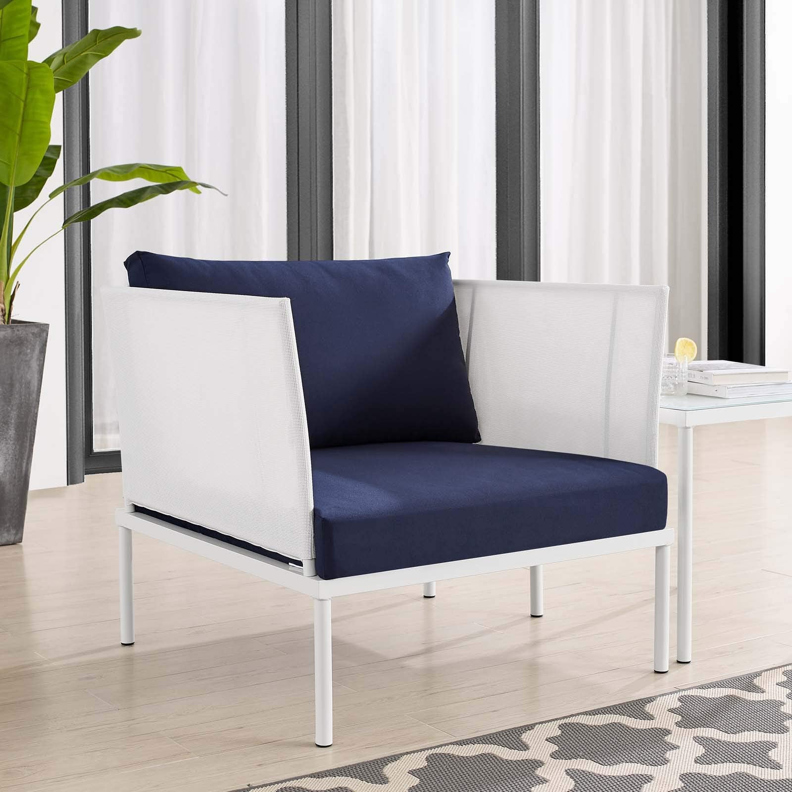 Modway EEI-4955-WHI-NAV Harmony Outdoor Patio Aluminum Armchair, White Navy