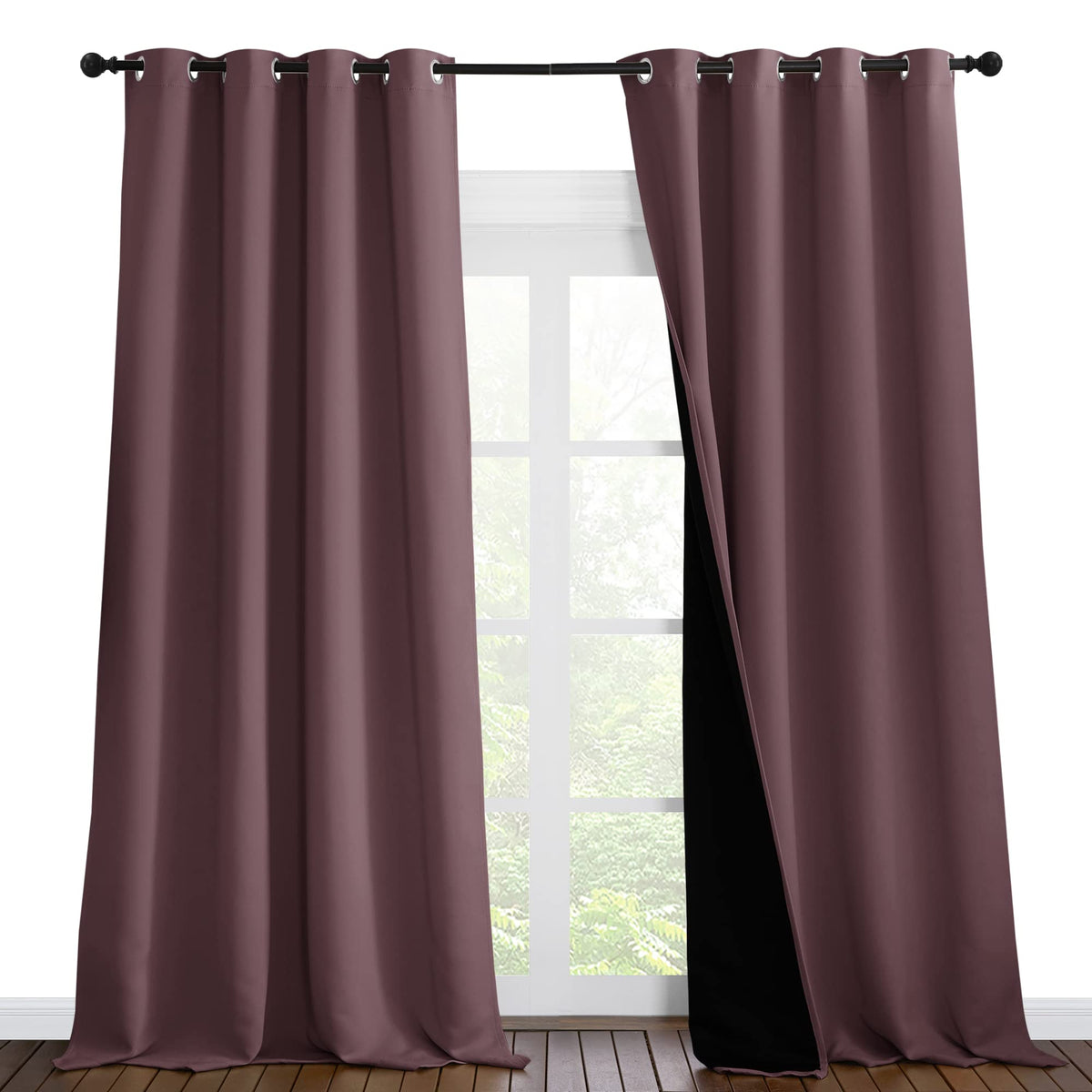 Nicetown Room Warming Thermal Insulated 100% Blackout Curtains, Sound Proof Drapes With Black Backing, Full Light Blocking Panel