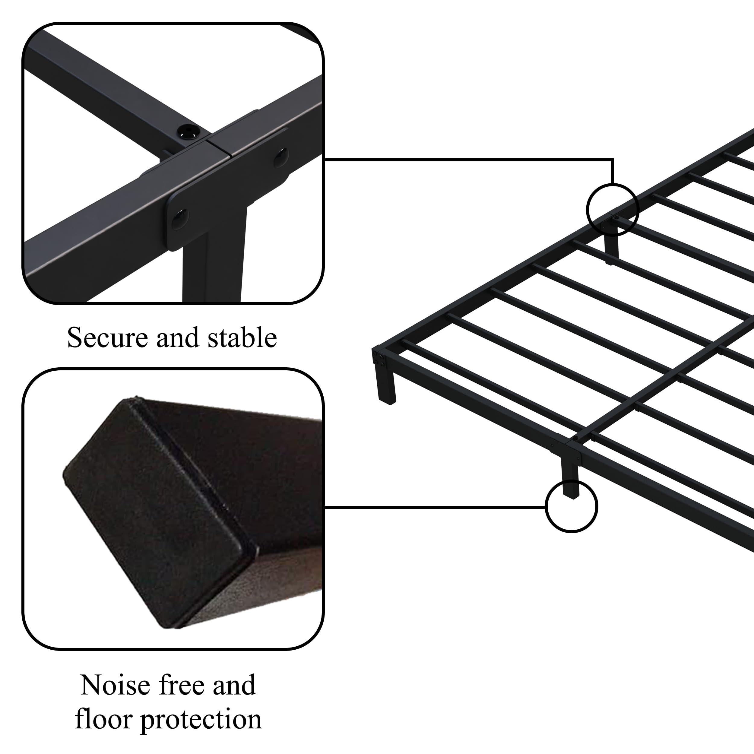 Upcanso 7 Inch Full Metal Bed Frame, Low Profile, Heavy Duty Support, Easy Assembly, Black, No Box Spring Needed