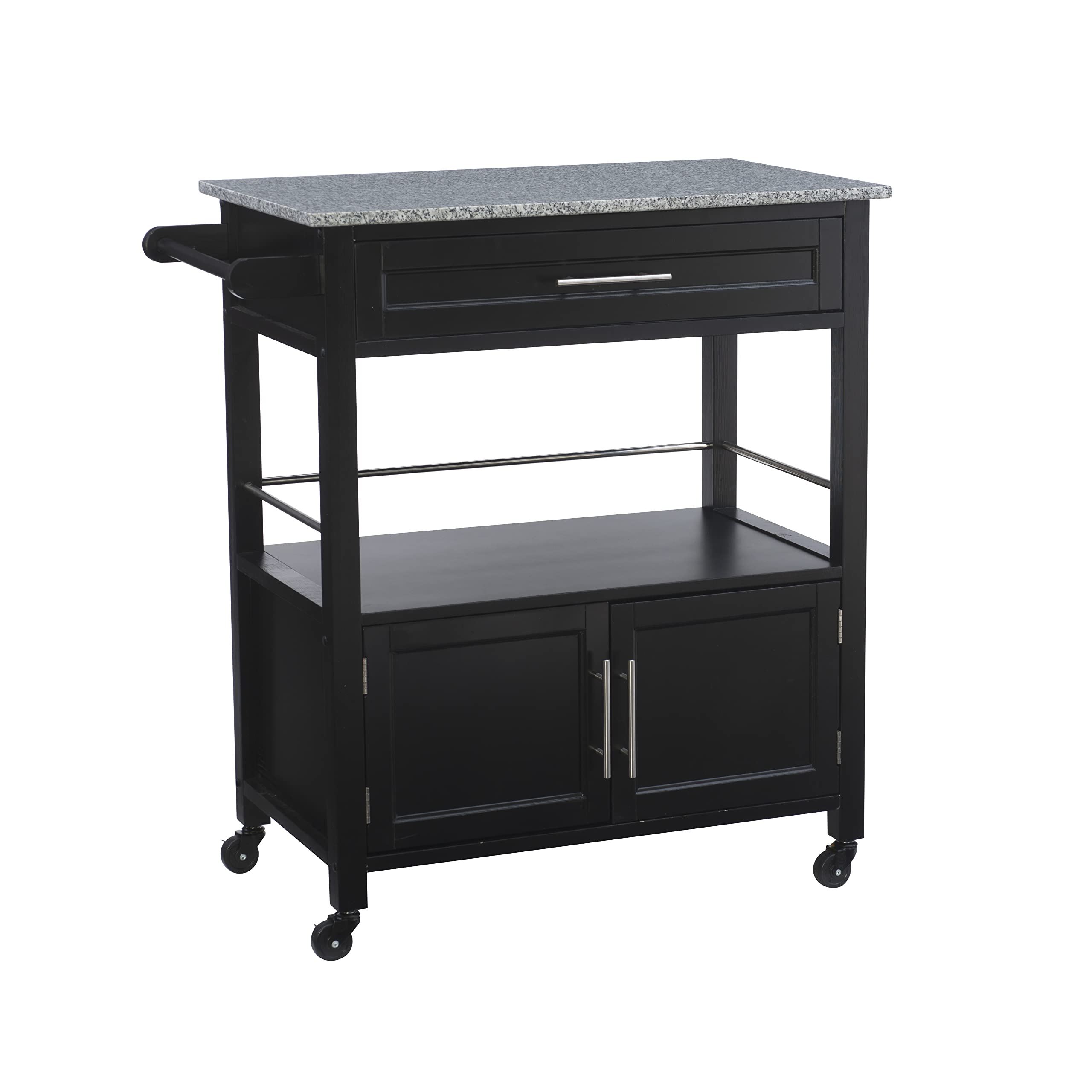 Linon Cameron Granite Top Kitchen Cart, 36.02 x 24.02 x 17.99, Black