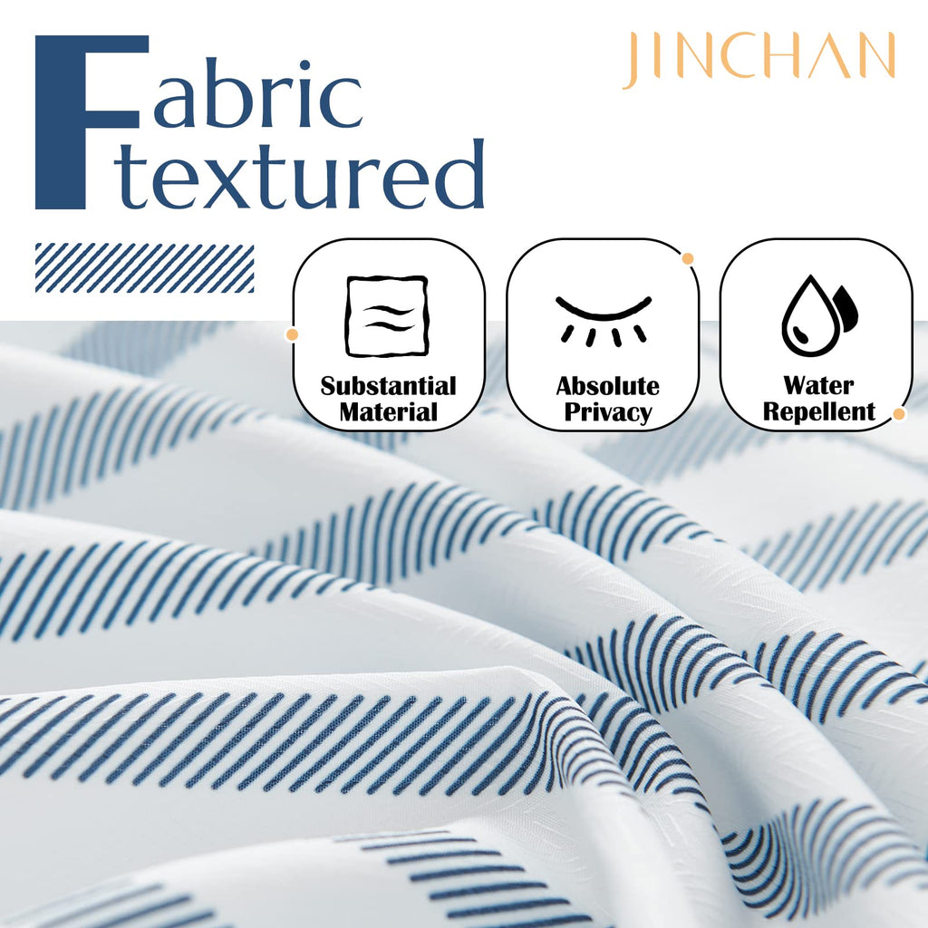 Jinchan White Shower Curtain With Blue Stripes Fabric Shower Curtain For Bathroom Modern Shower Curtain Waterproof In Bath 70X72