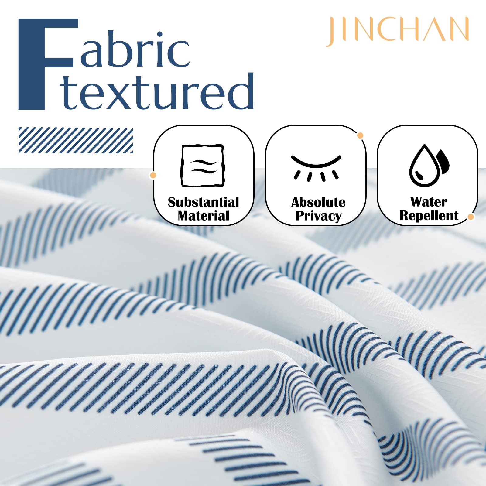 Jinchan White Shower Curtain With Blue Stripes Fabric Shower Curtain For Bathroom Modern Shower Curtain Waterproof In Bath 70X72