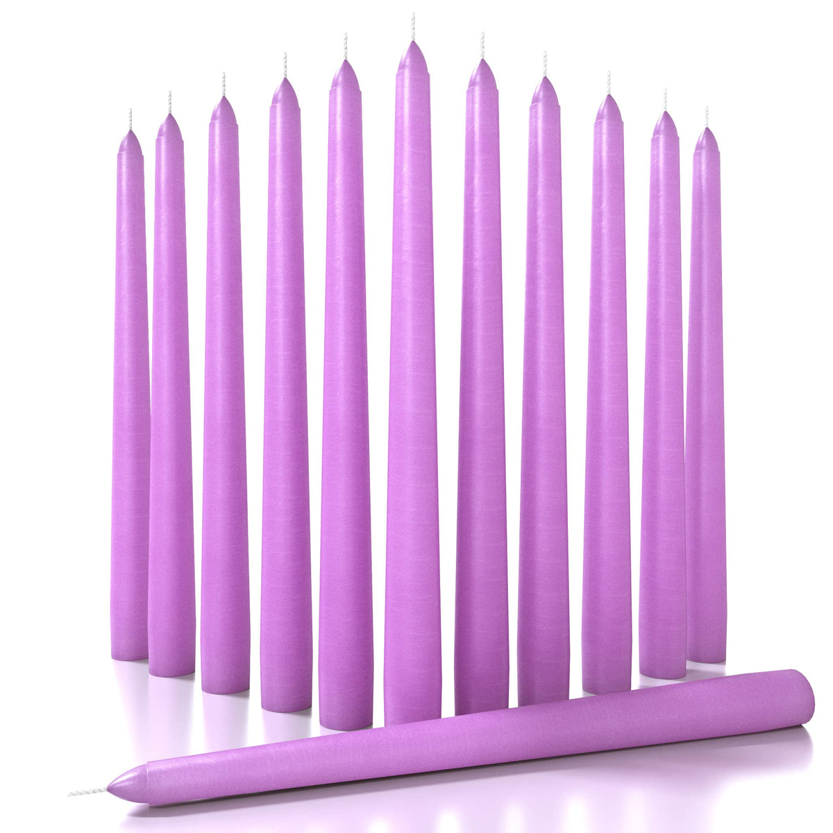CANDWAX 12 inch Taper Candles Set of 12 - Dripless and Smokeless Candle Unscented - Slow Burning Candle Sticks - Lilac Candles