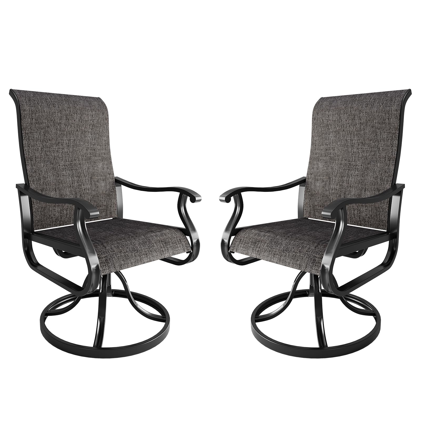 Amopatio Patio Swivel Chairs Set of 2, Outdoor Swivel Rocker Dining Chairs with All Weather Textilene High Back & Metal Frame, f