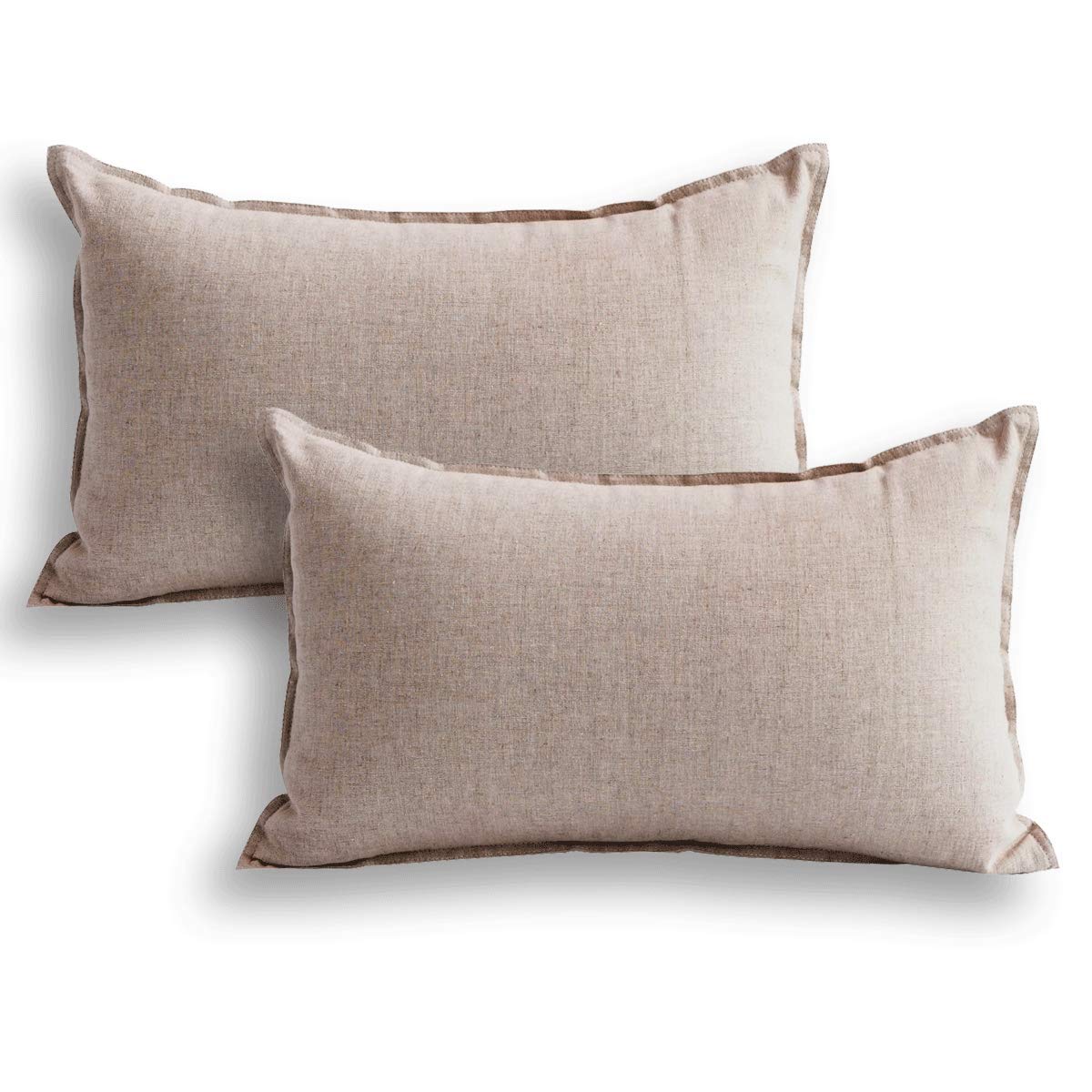 Jeanerlor 12'X20' Cotton Linen Decorative Lumber Throw Pillow Case Cushion Cover Set With Twin Needles Stitch On Edge For Fath